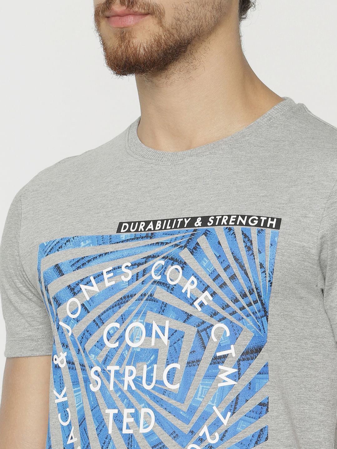 Grey Graphic Print Crew Neck T-Shirt