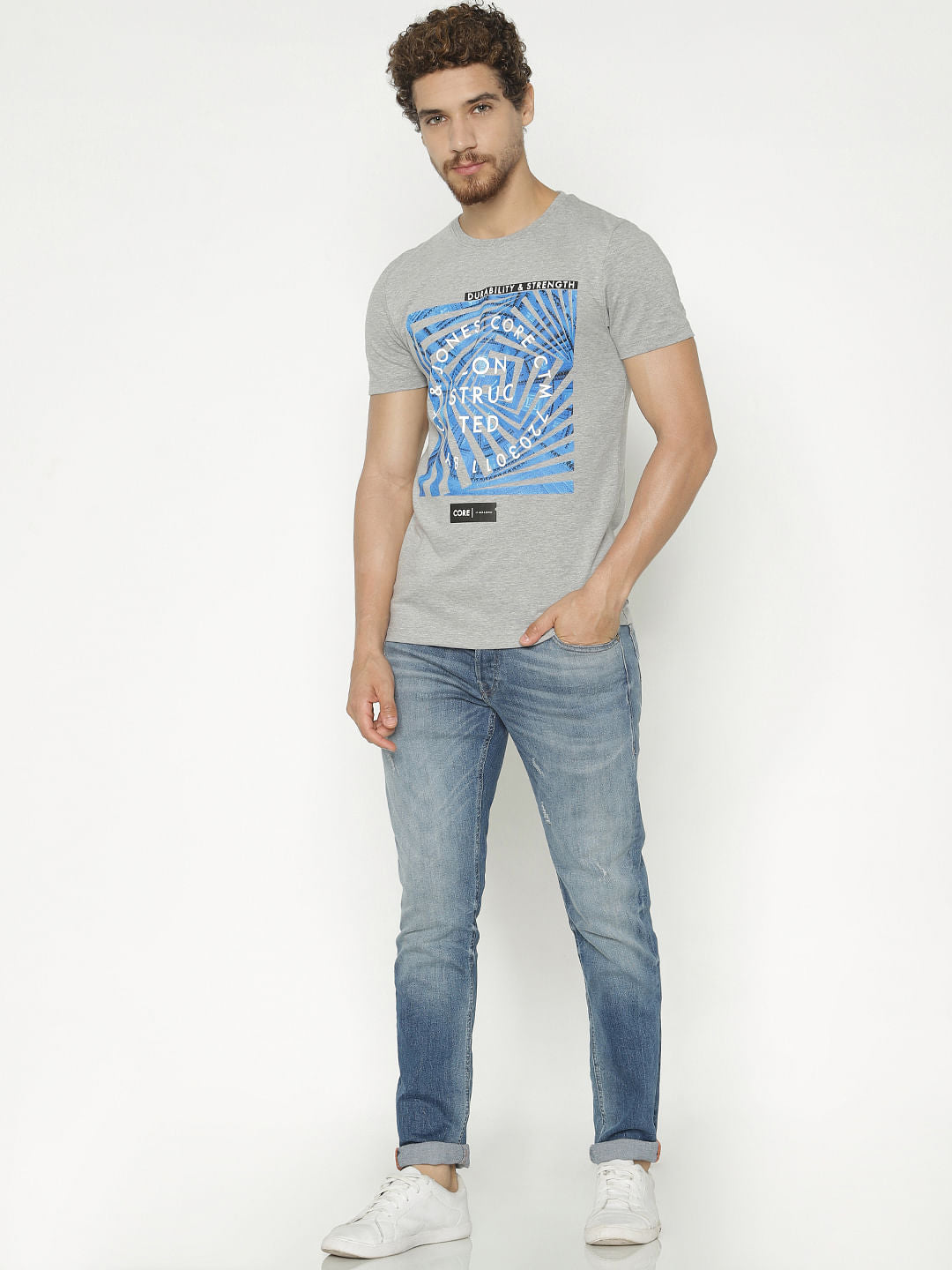 Grey Graphic Print Crew Neck T-Shirt