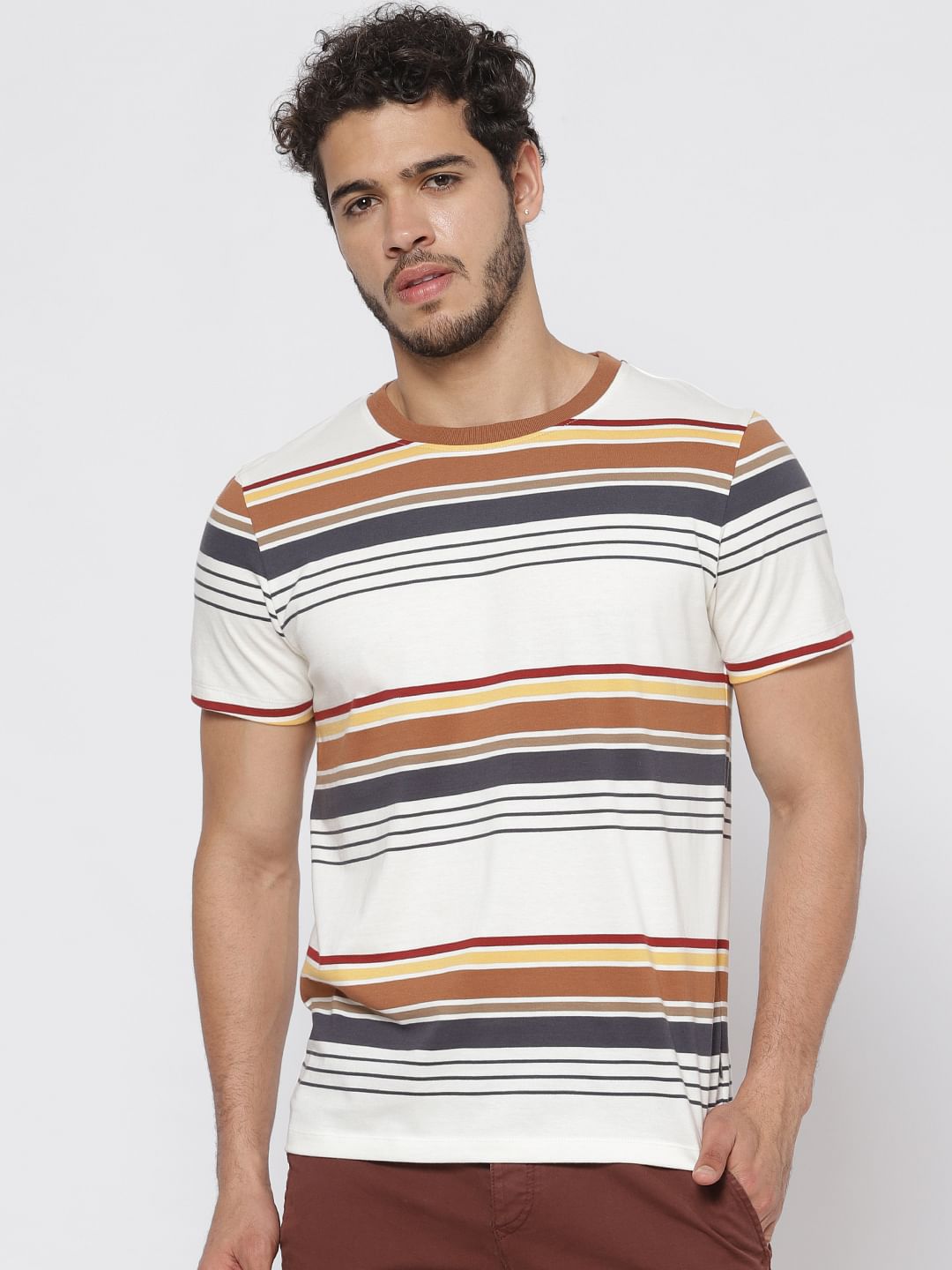 White Striped Crew Neck T-Shirt