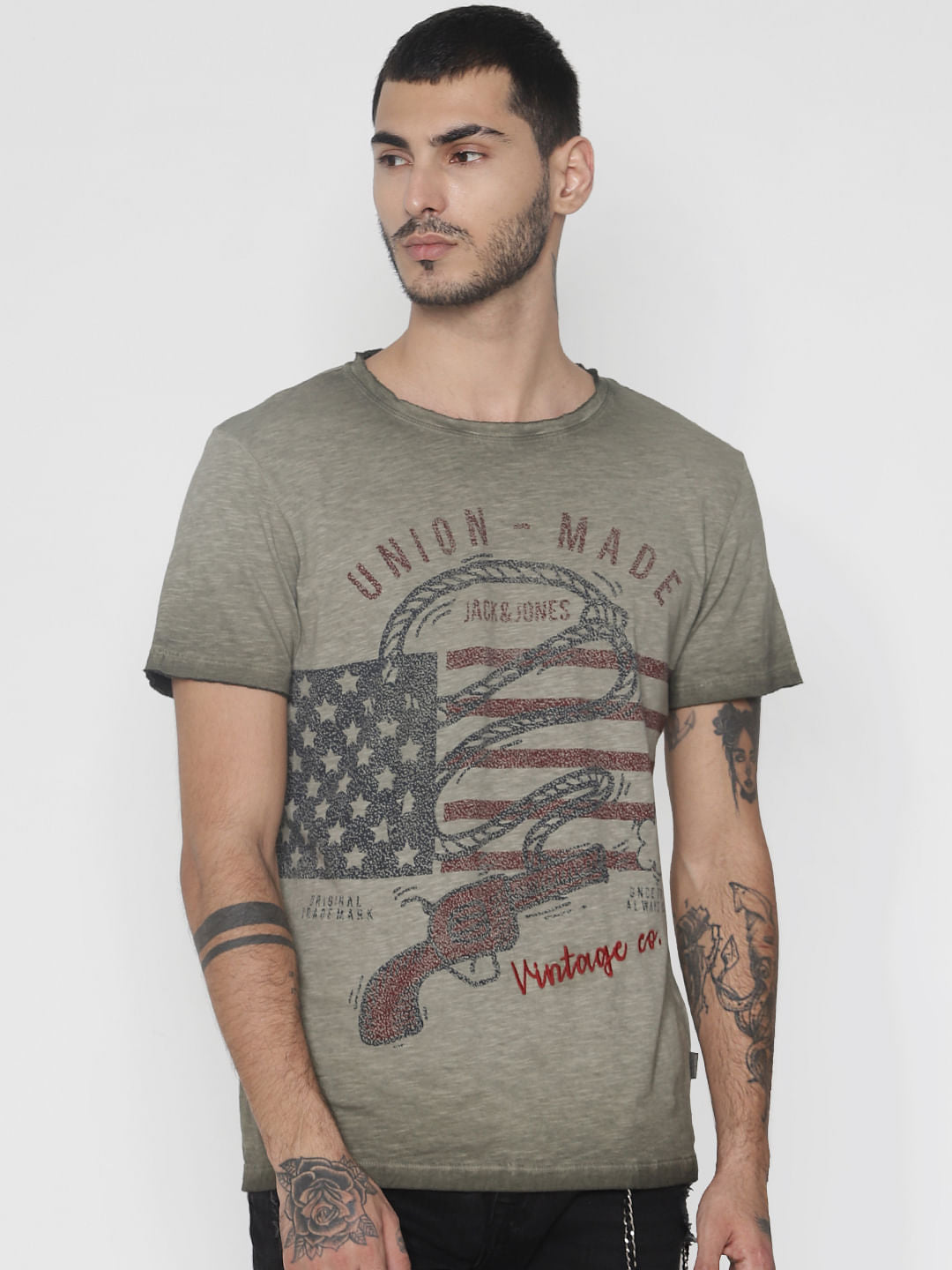 Green Faded Graphic Print Crew Neck T-Shirt