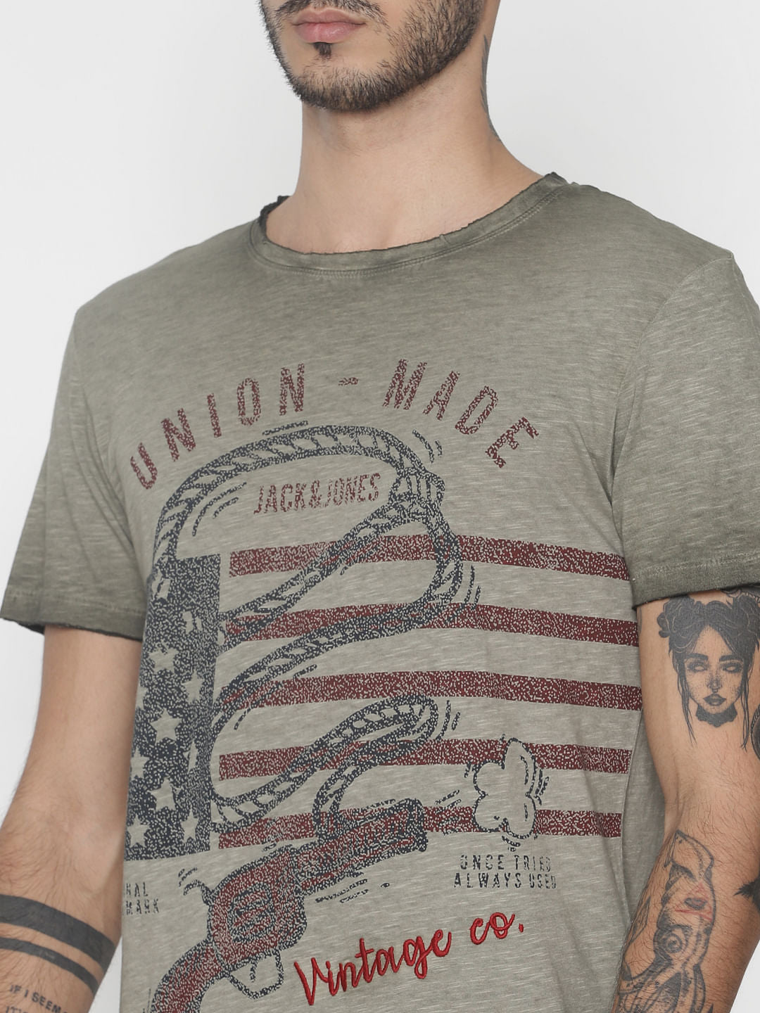 Green Faded Graphic Print Crew Neck T-Shirt