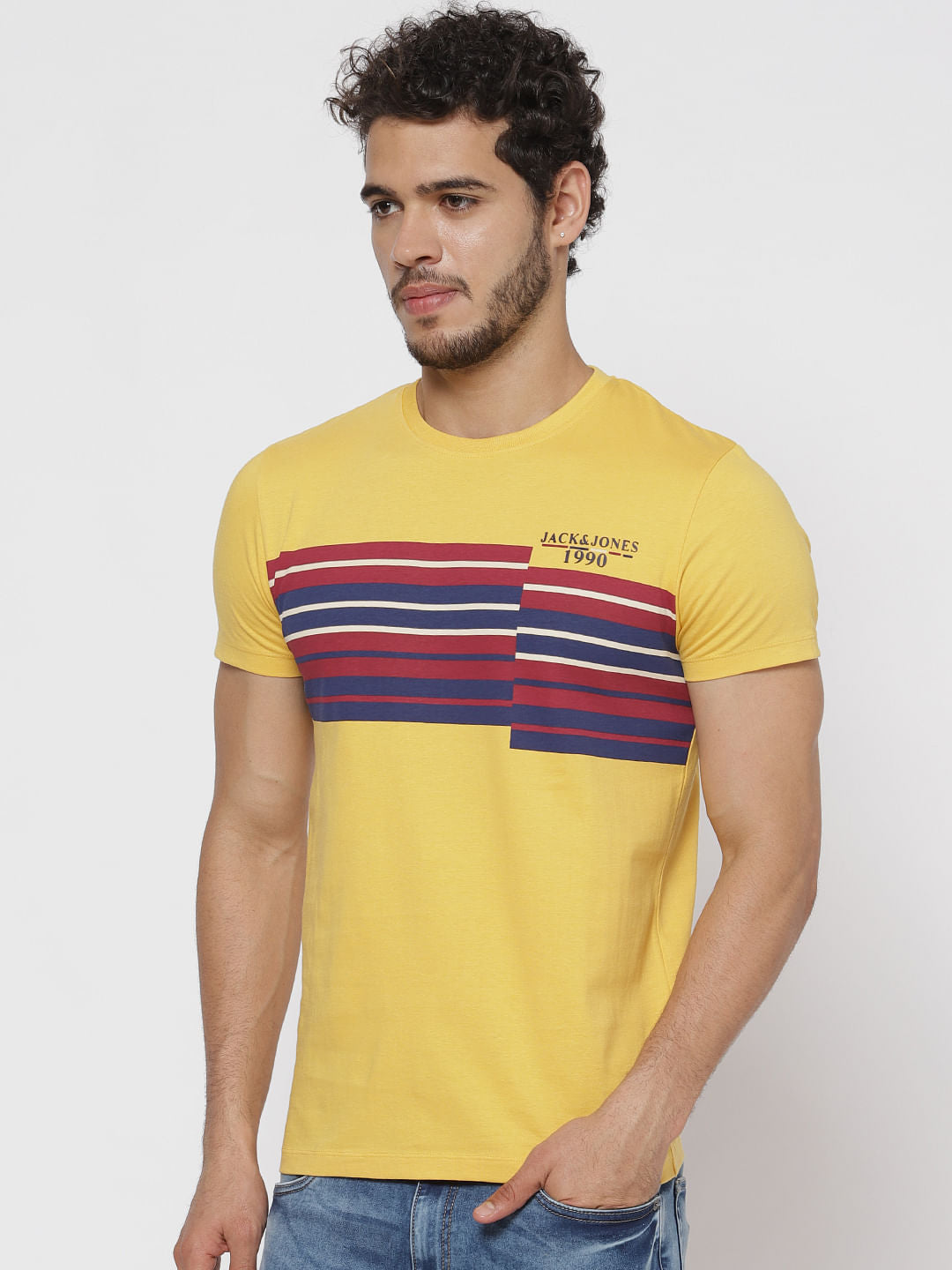 Yellow Printed Crew Neck T-Shirt