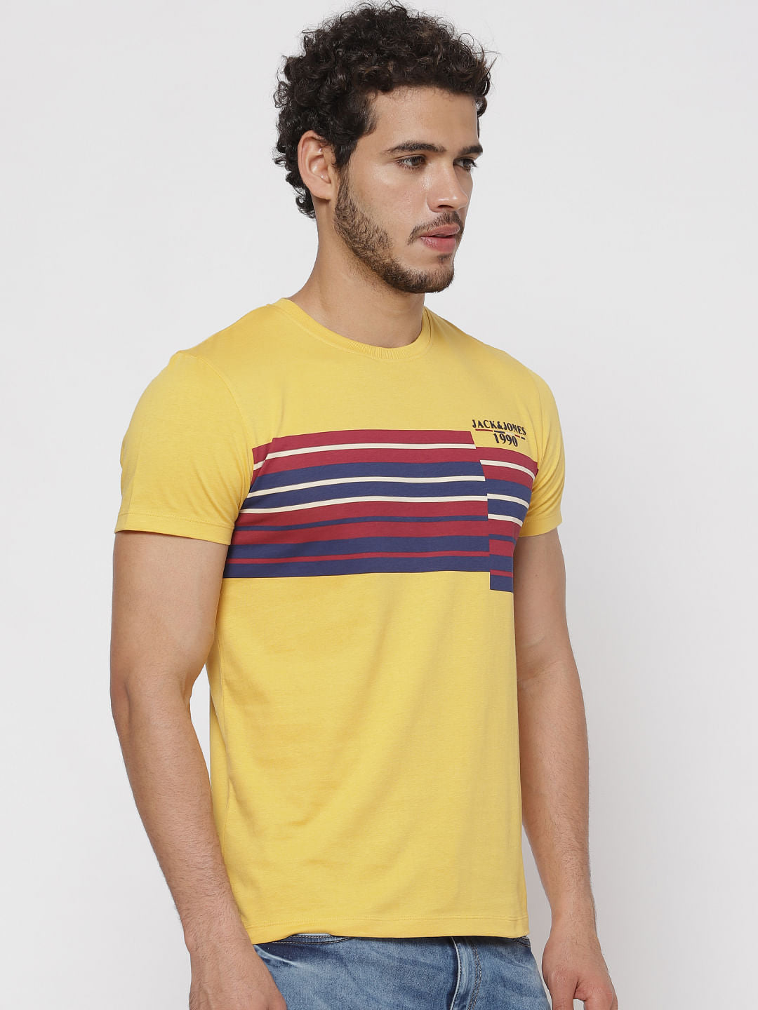 Yellow Printed Crew Neck T-Shirt