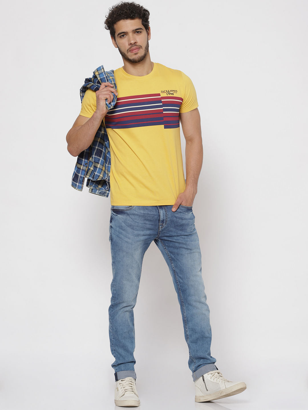 Yellow Printed Crew Neck T-Shirt