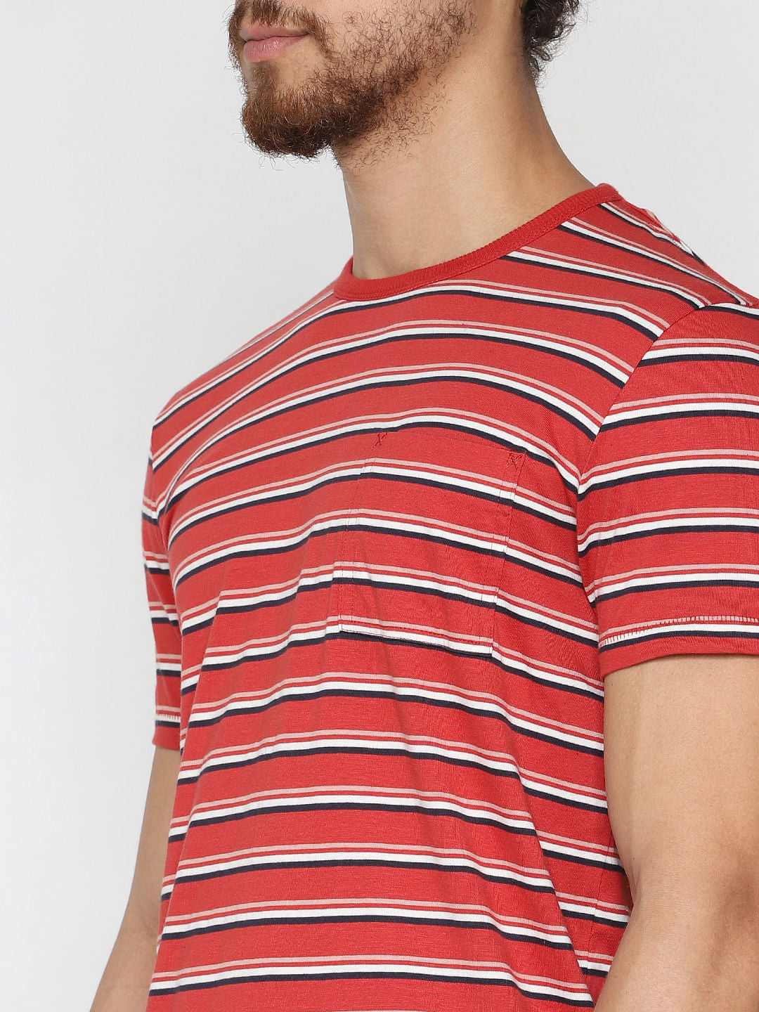 Red Striped Crew Neck T-Shirt
