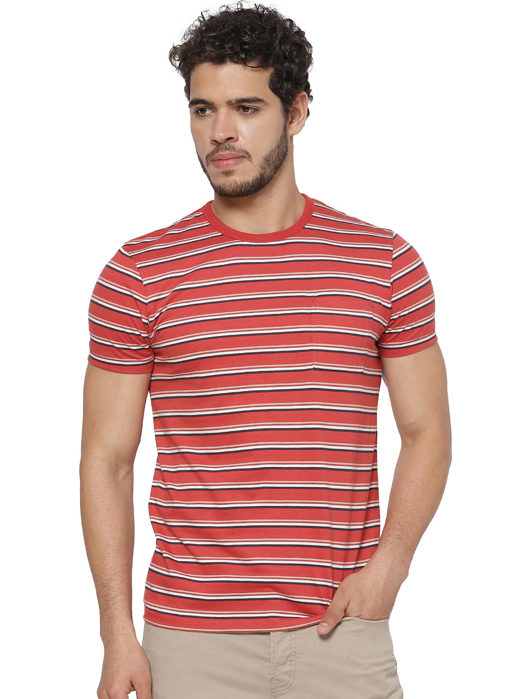 Red Striped Crew Neck T-shirt