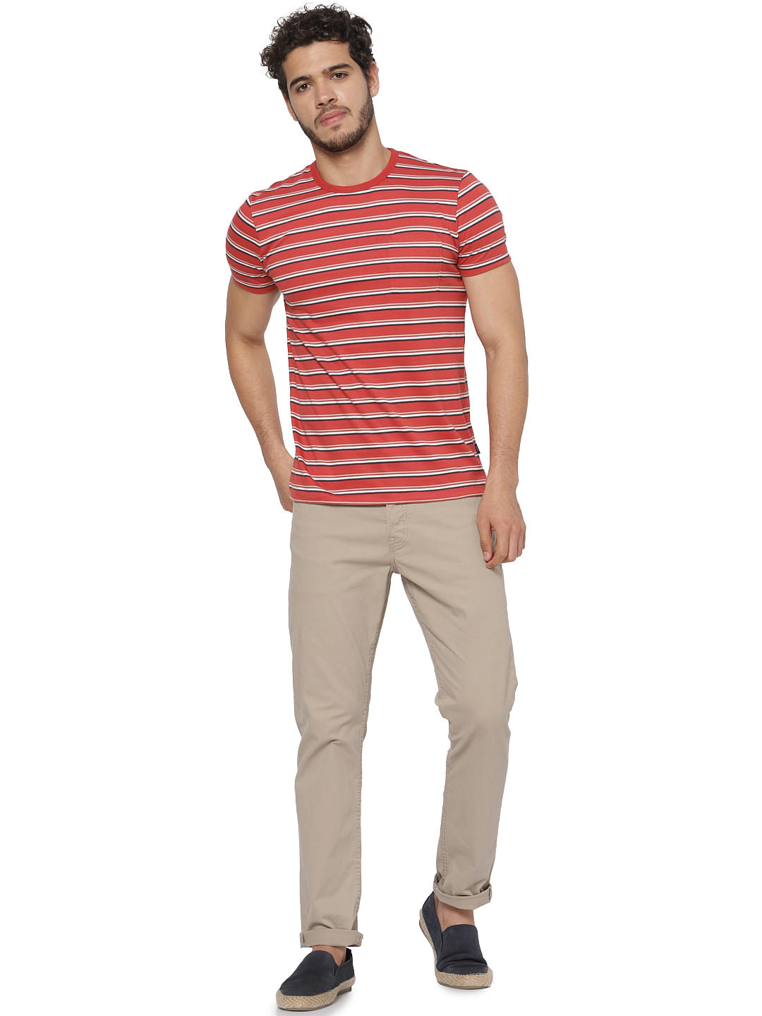 Red Striped Crew Neck T-shirt