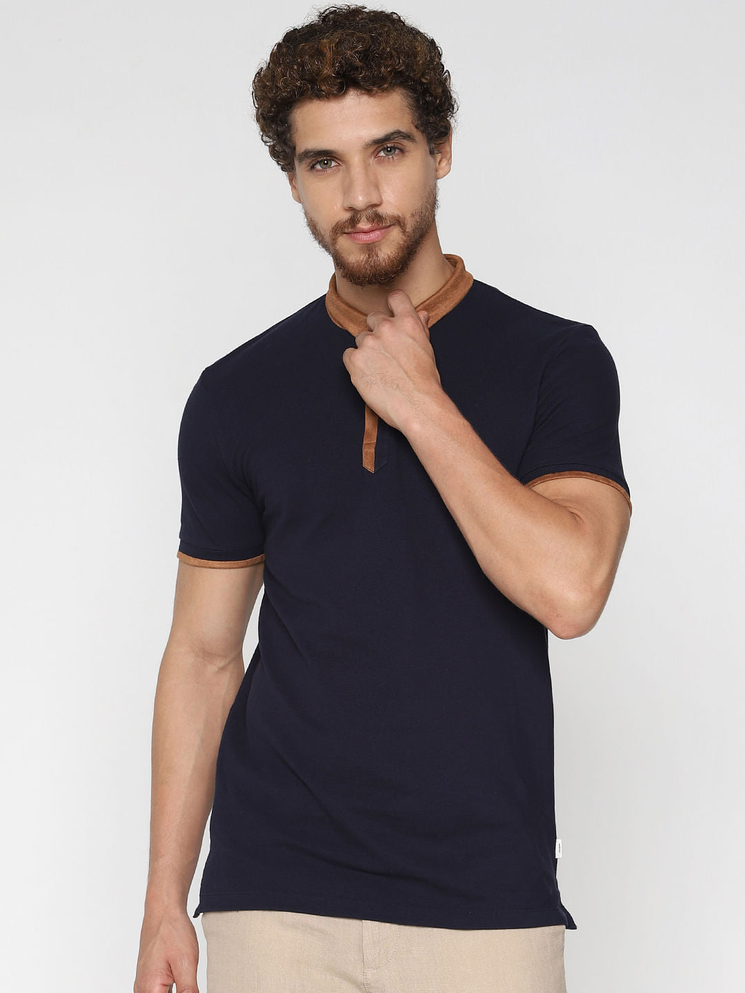 Navy Blue Contrast Tipping Polo T-Shirt