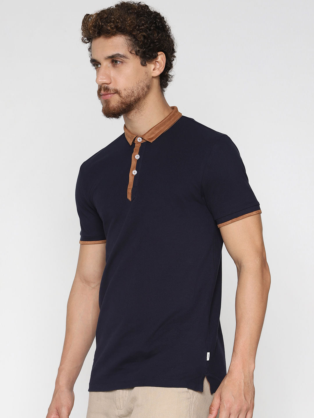 Navy Blue Contrast Tipping Polo T-Shirt