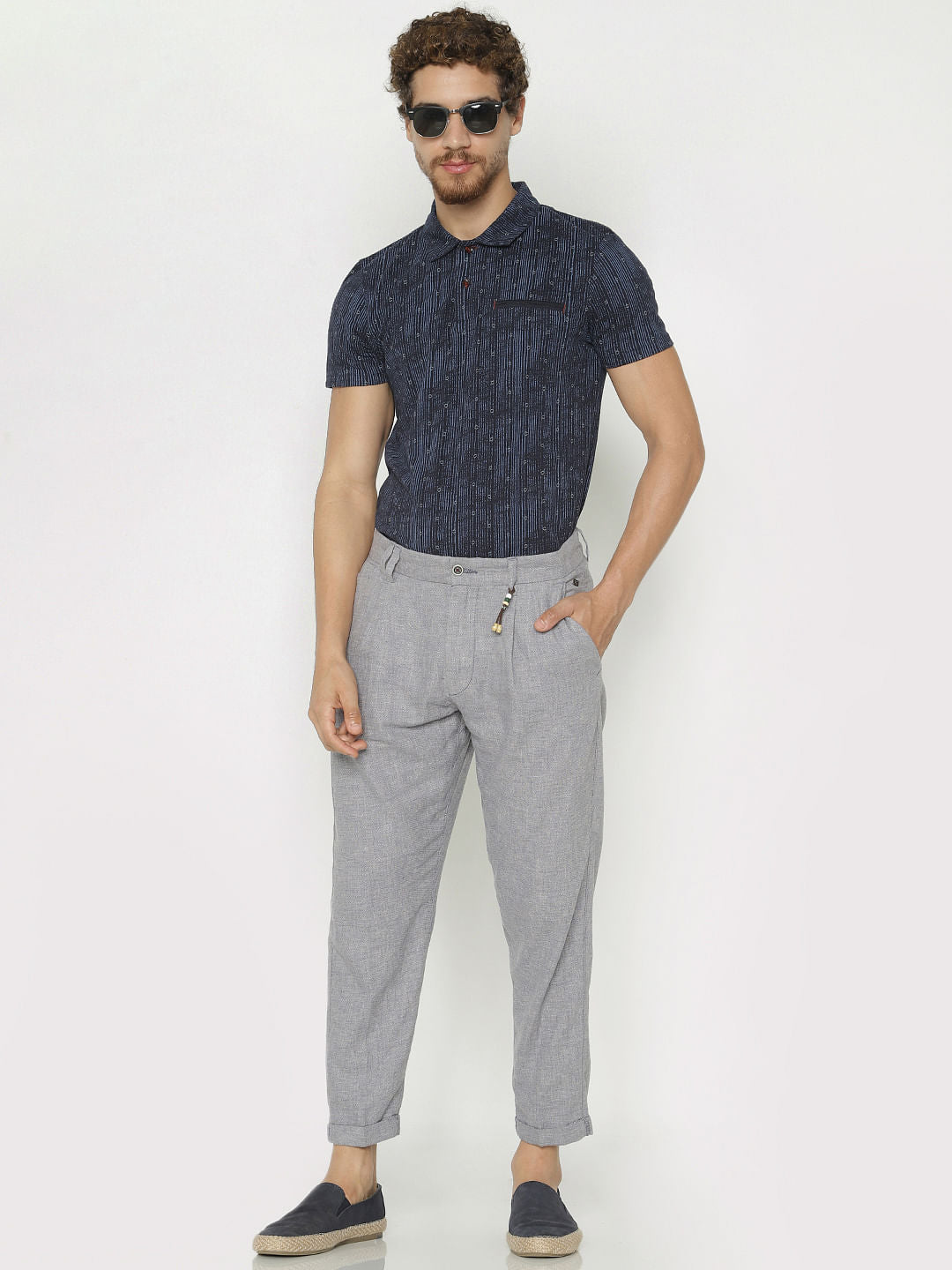 Blue Printed Polo Neck T-Shirt