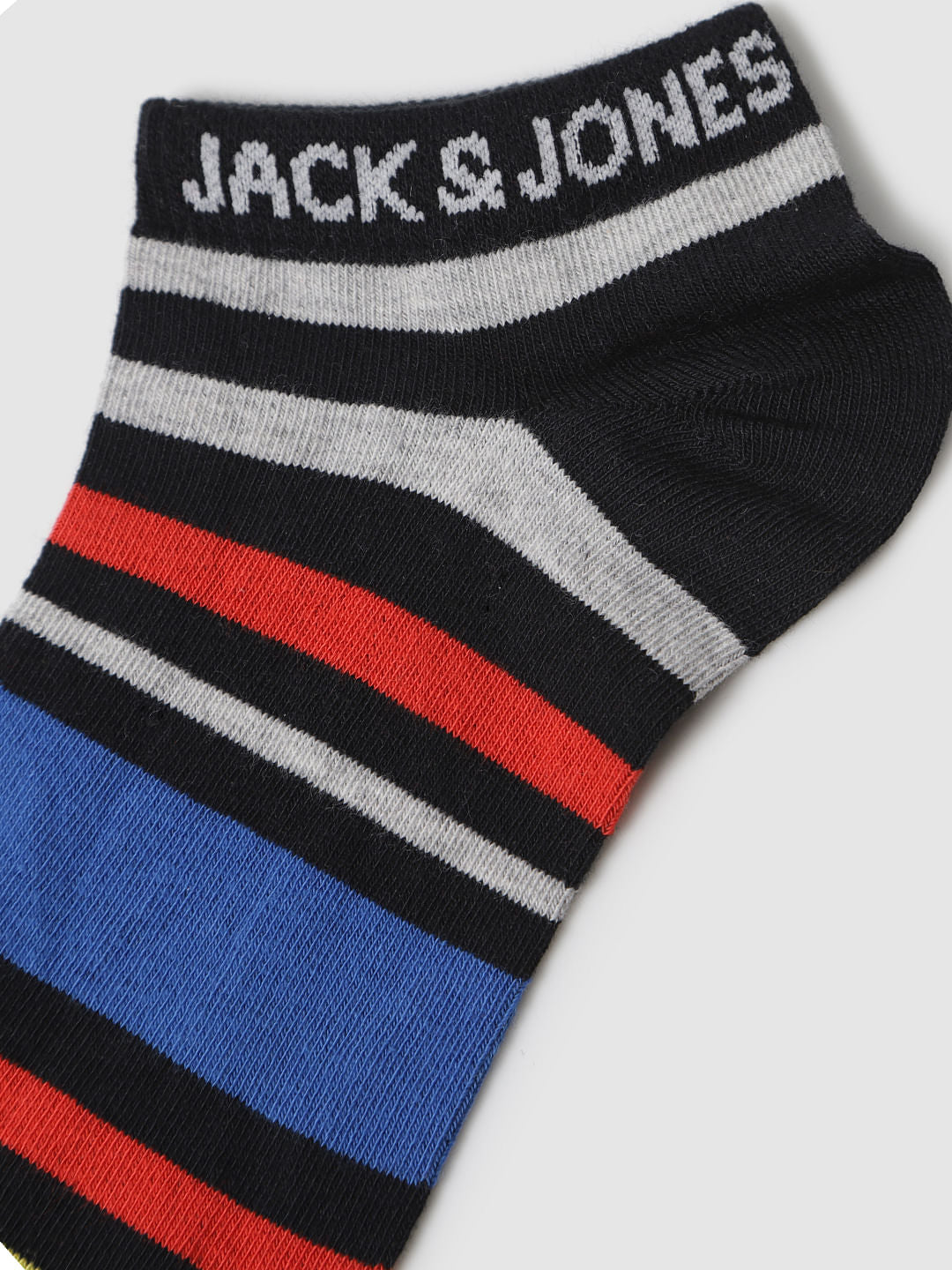 Black Multicoloured Striped Ankle Length Socks