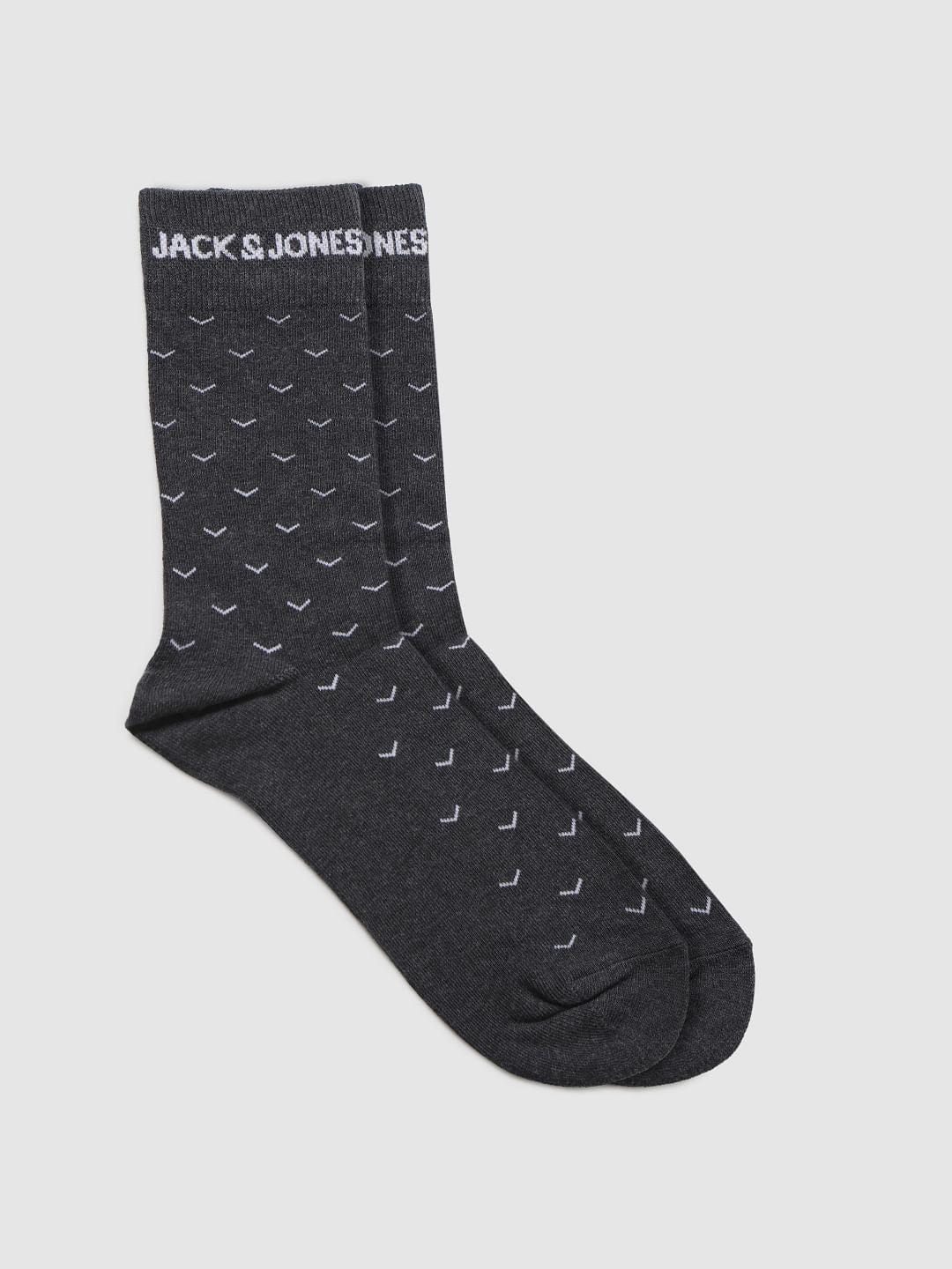 Dark Grey Printed Mid Calf Length Socks