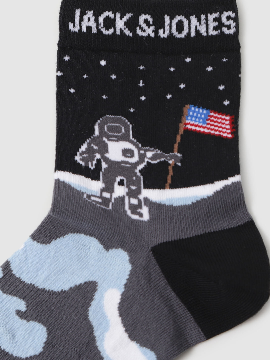 Black Astronaut Print Mid Calf Length Socks