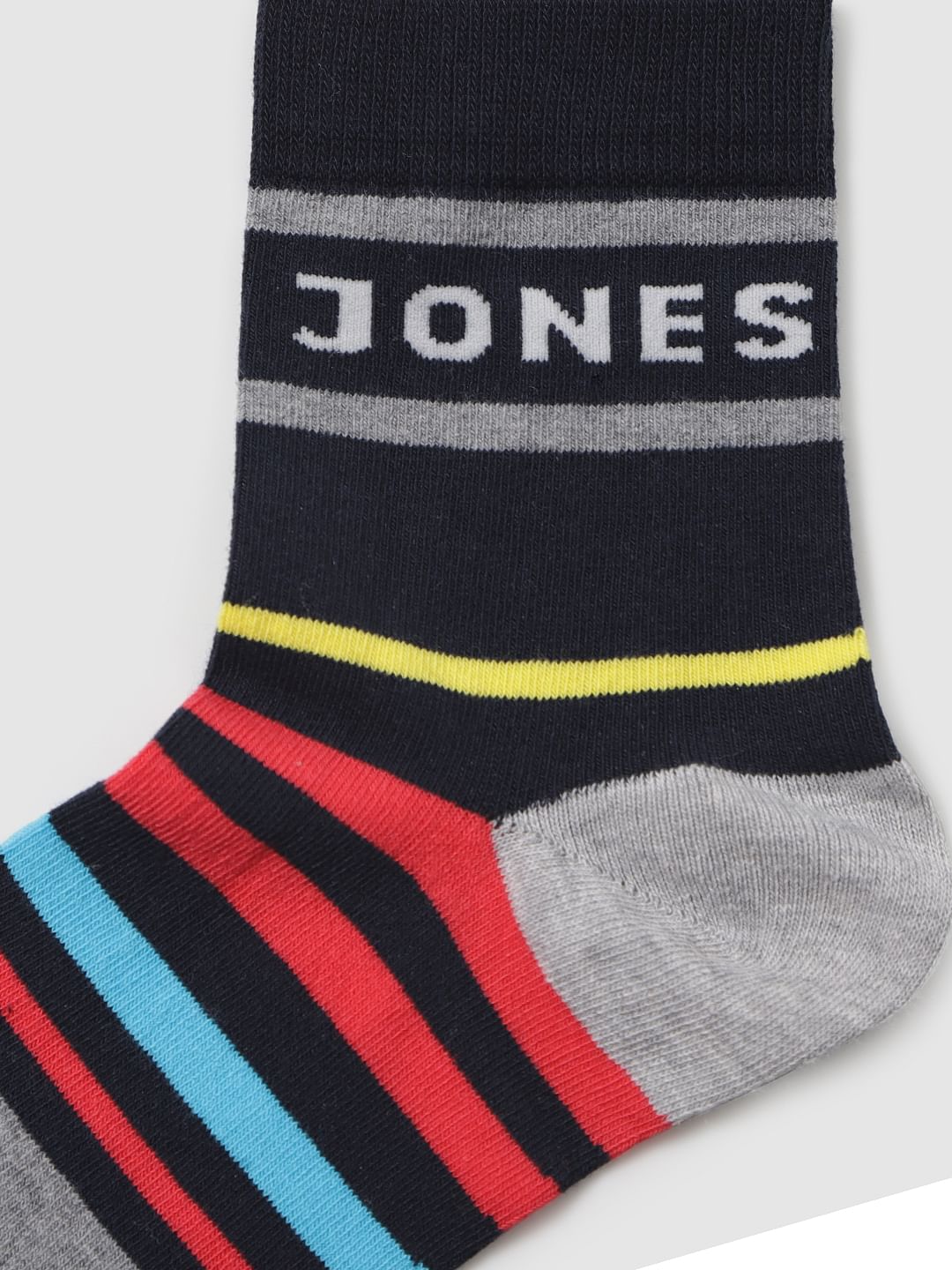 Black Multicoloured Striped Mid Calf Length Pack Of Three Socks