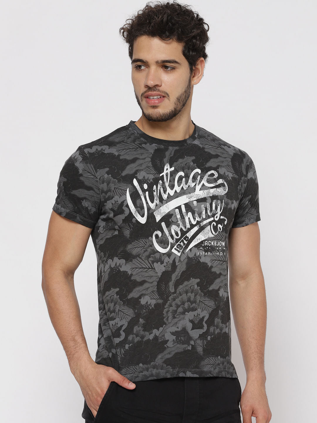 Black All Over Print Crew Neck T-Shirt