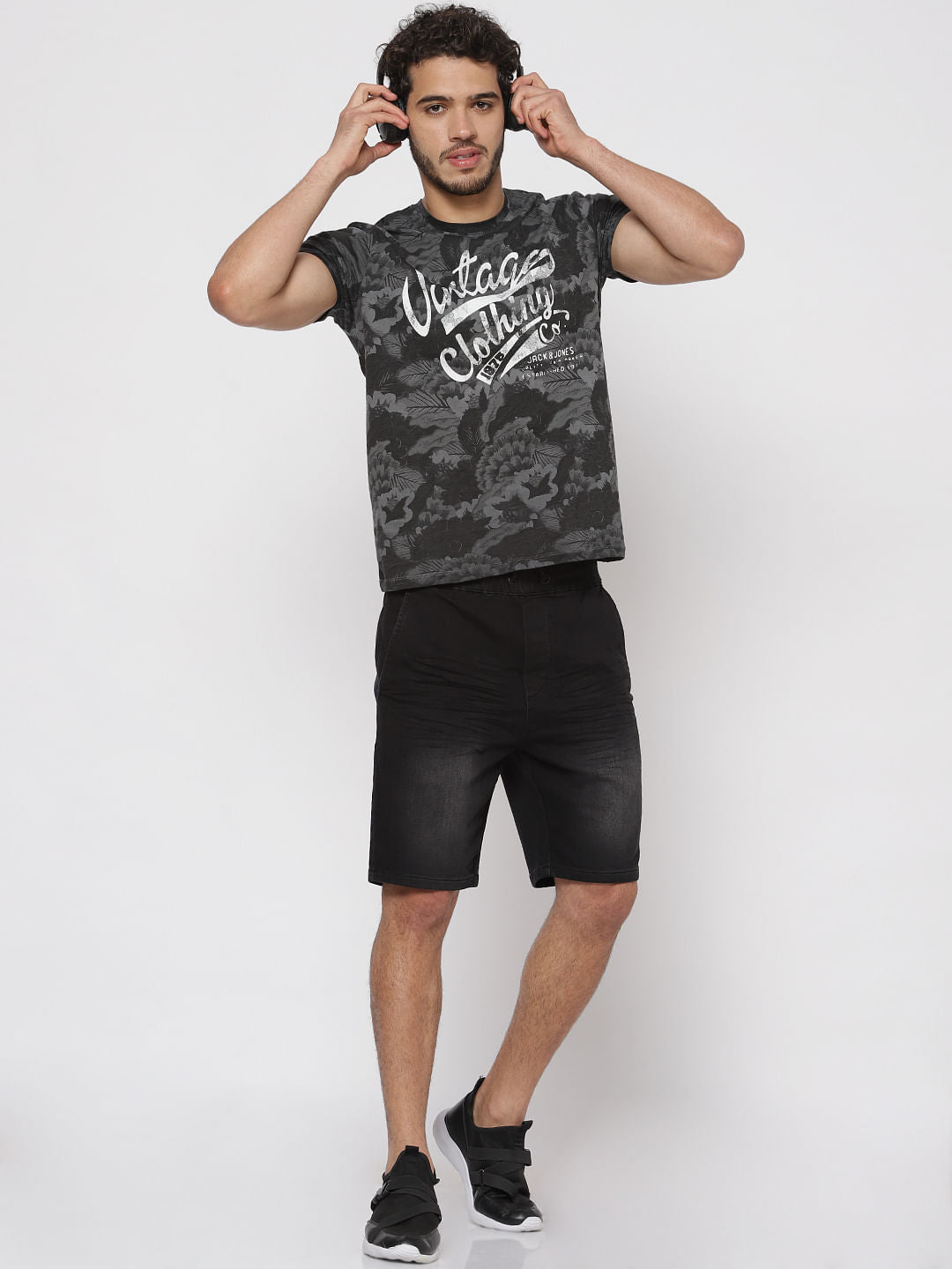 Black All Over Print Crew Neck T-Shirt
