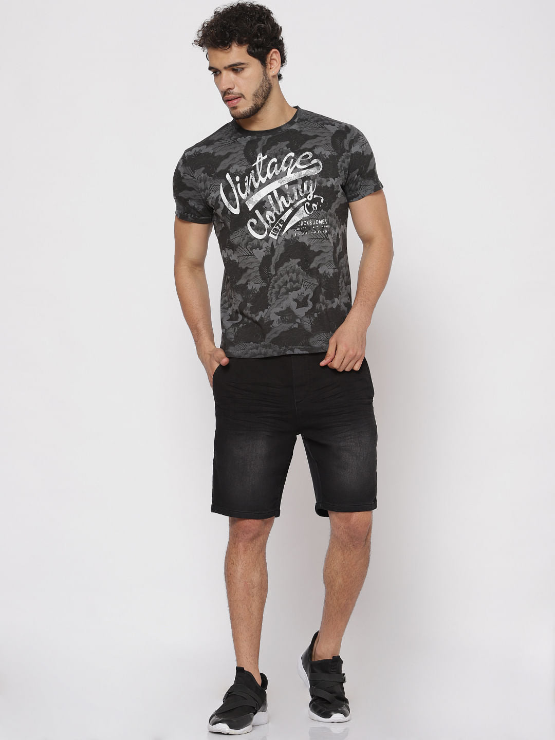 Black All Over Print Crew Neck T-Shirt