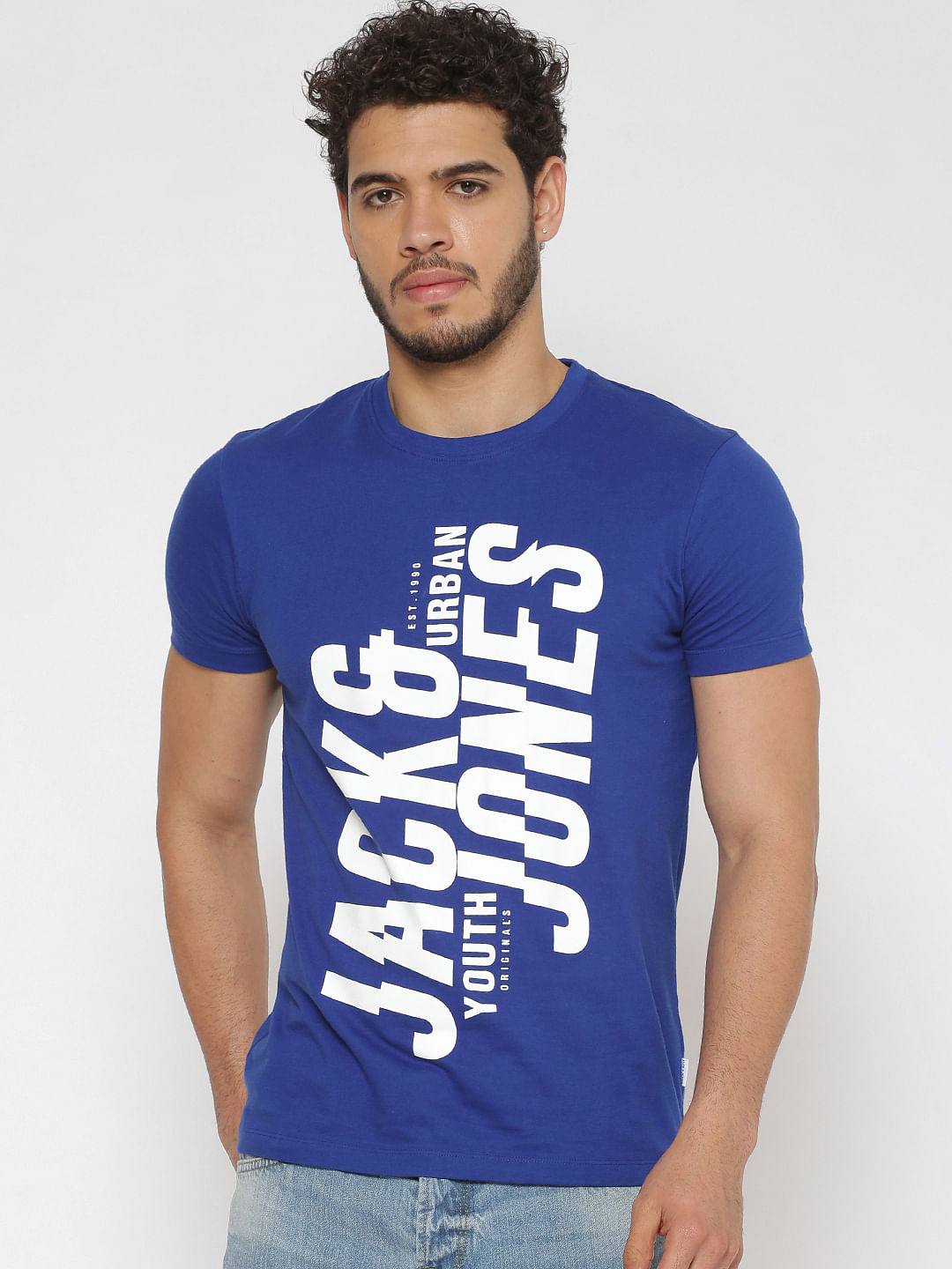 Blue Text Print Crew Neck T-Shirt
