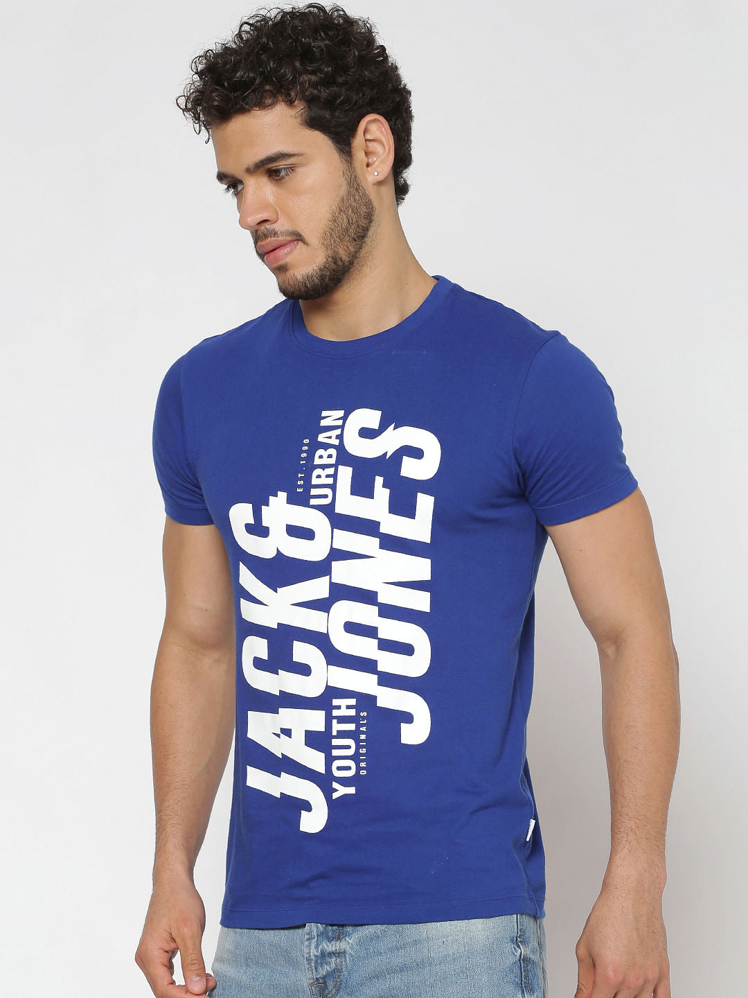 Blue Text Print Crew Neck T-Shirt