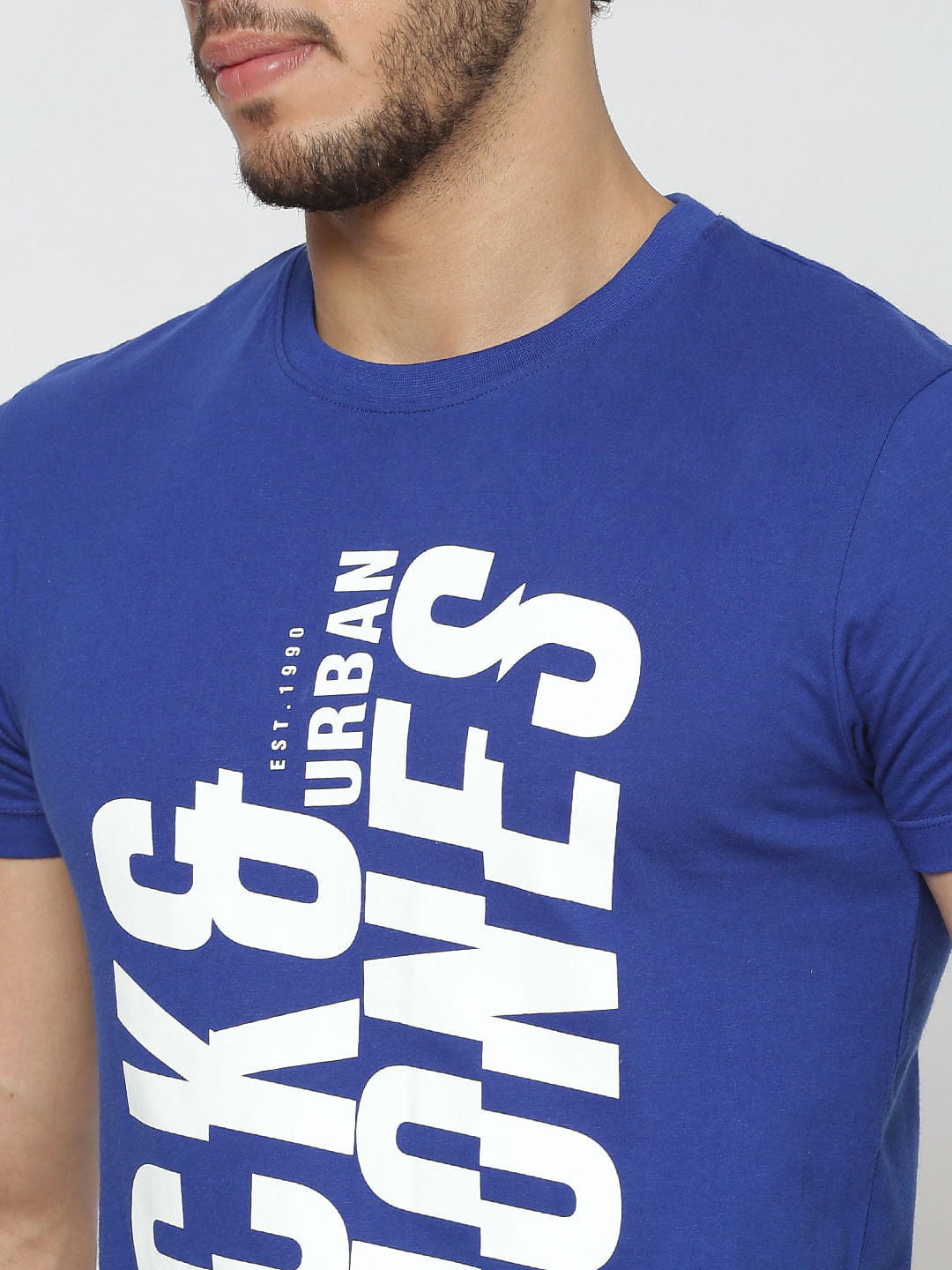Blue Text Print Crew Neck T-Shirt