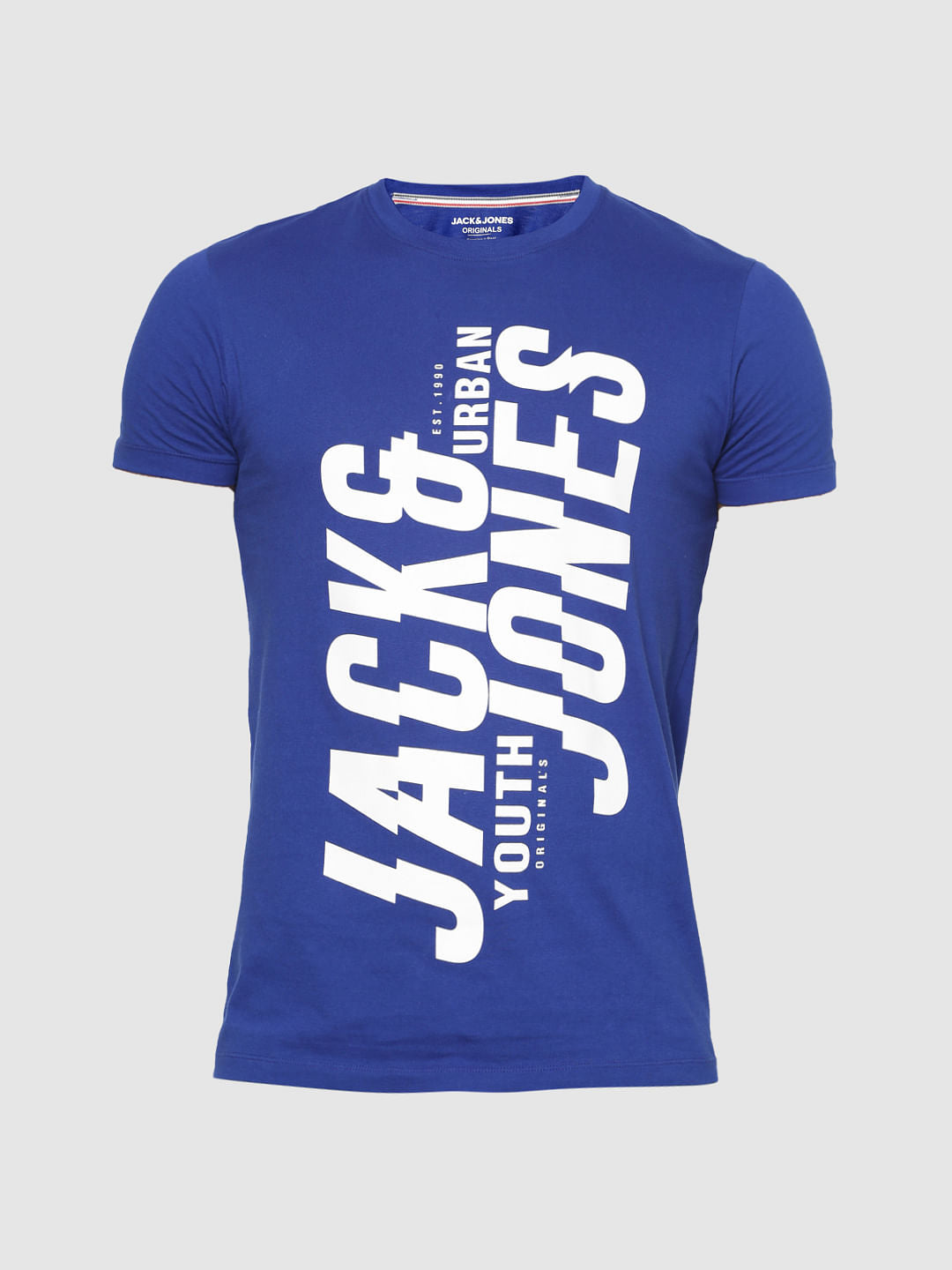 Blue Text Print Crew Neck T-Shirt