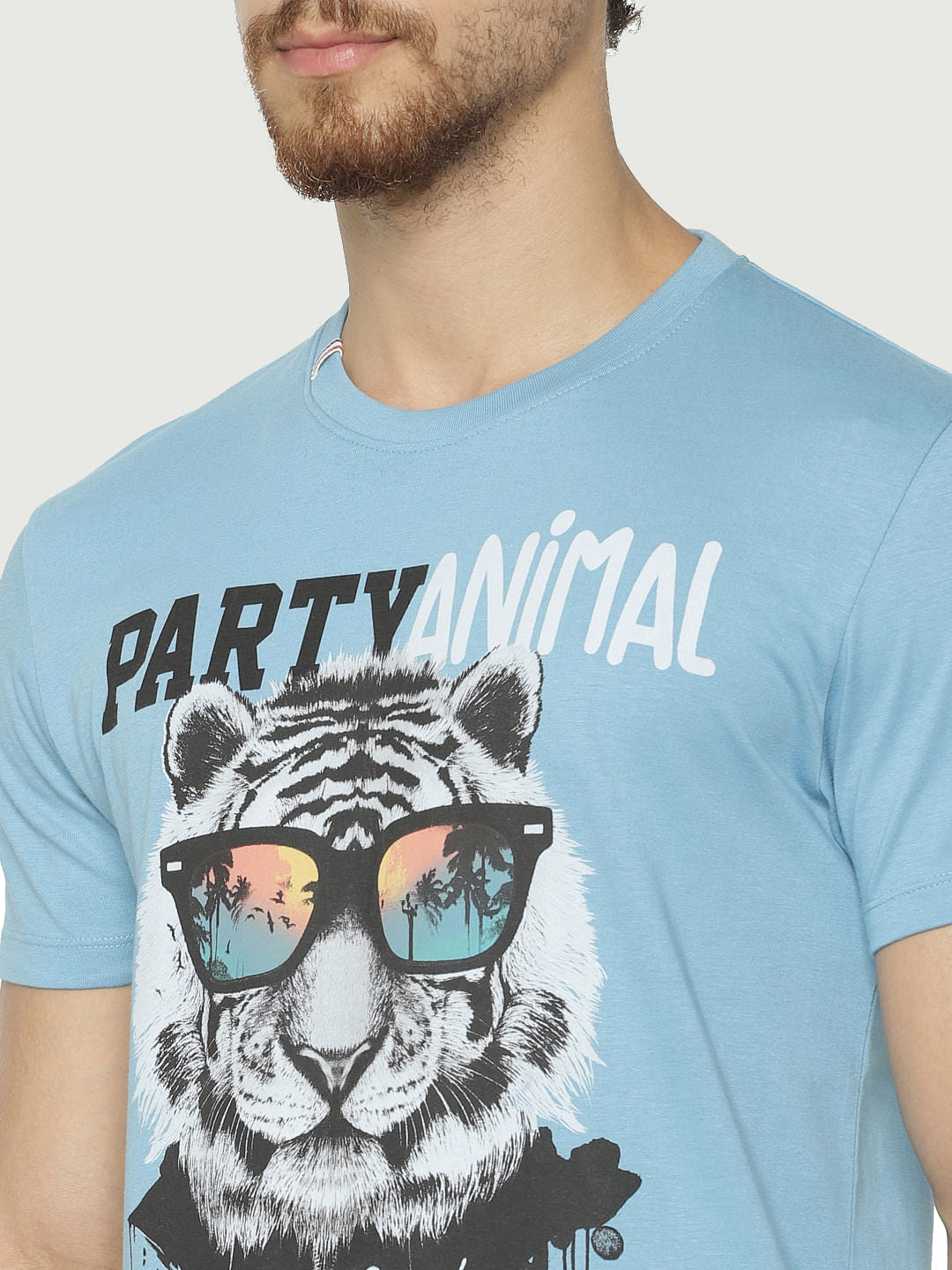 Blue Graphic Print Crew Neck T-Shirt