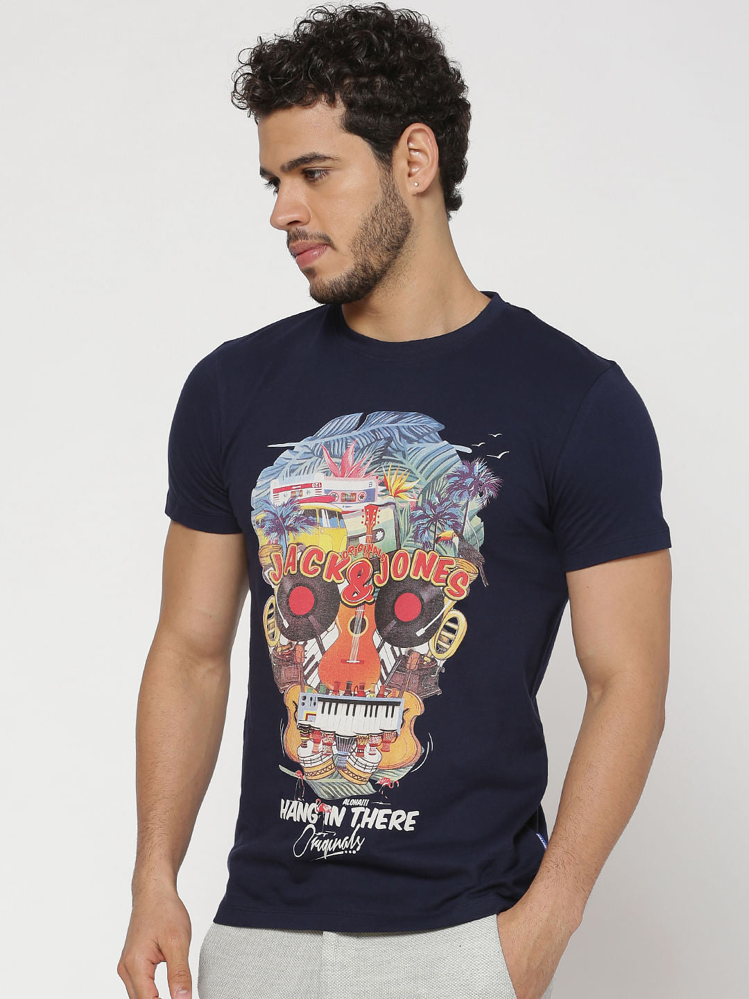 Navy Blue Graphic Print Crew Neck T-Shirt