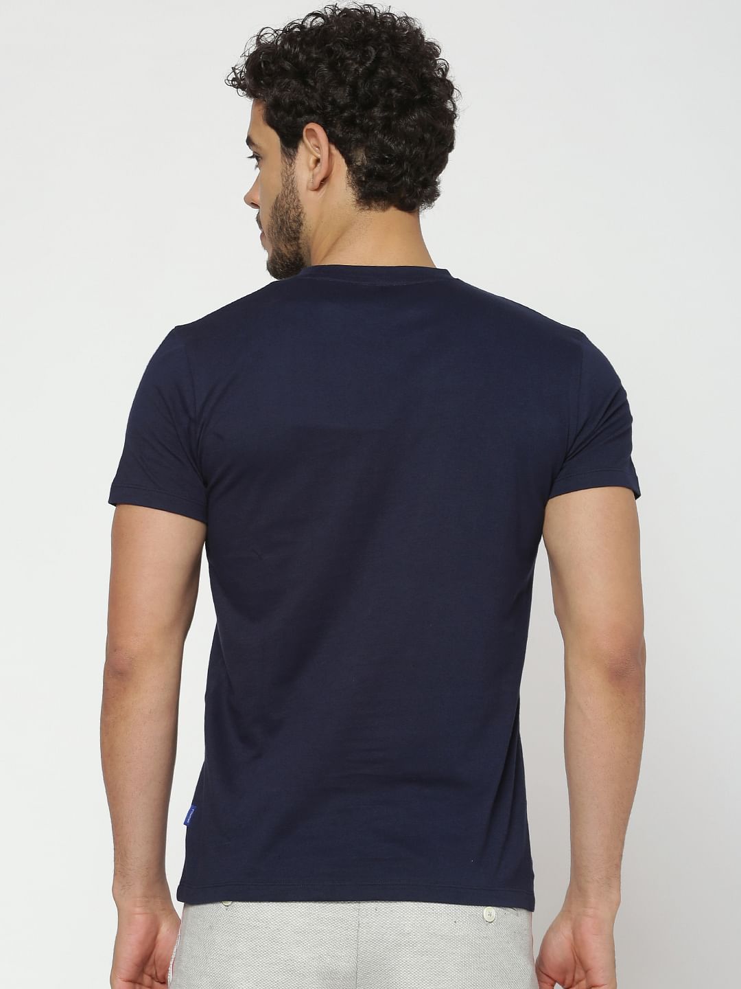 Navy Blue Graphic Print Crew Neck T-Shirt