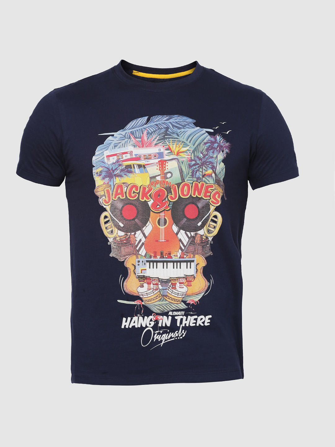 Navy Blue Graphic Print Crew Neck T-Shirt