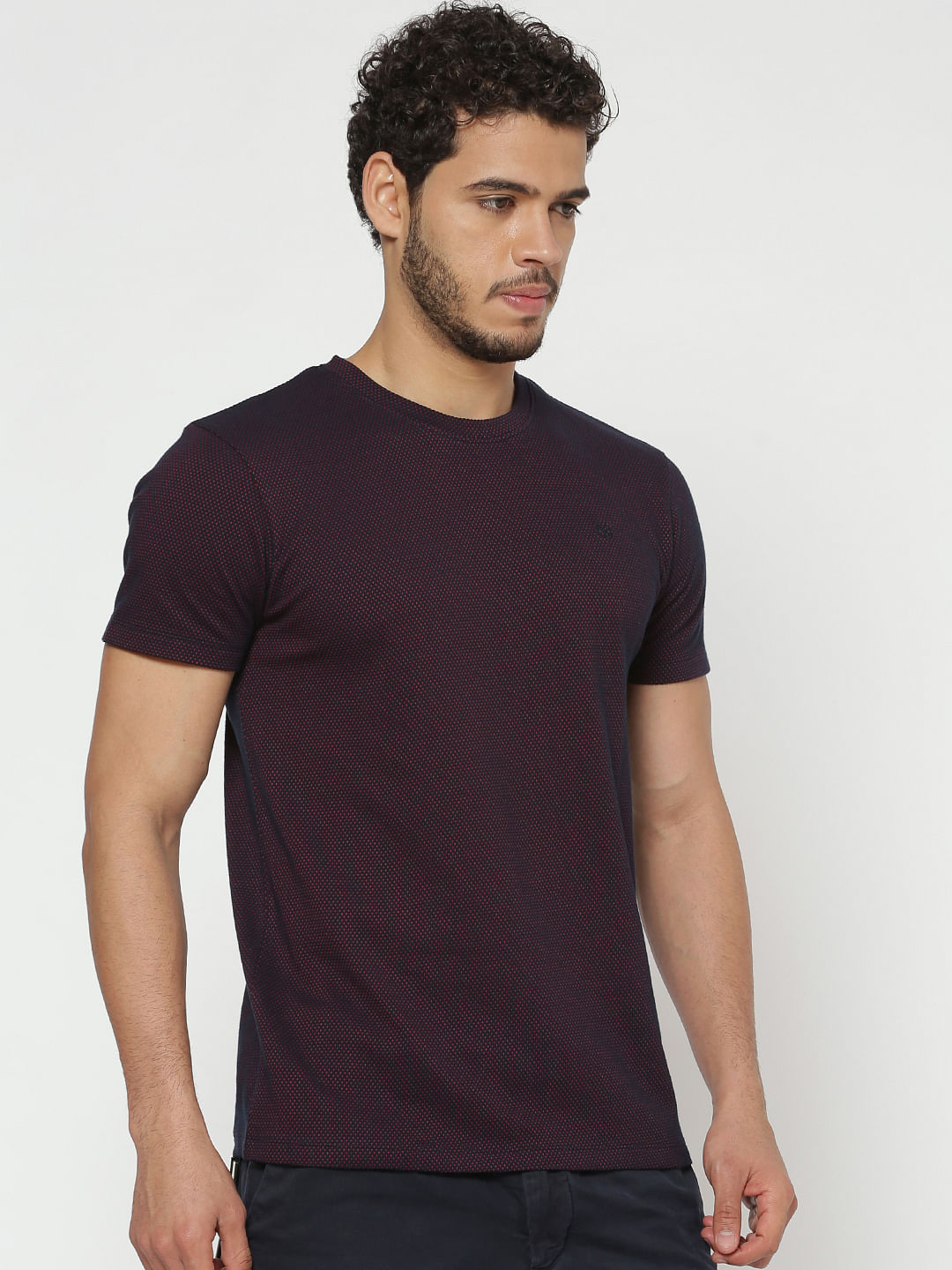 Burgundy Textured Crew Neck T-Shirt