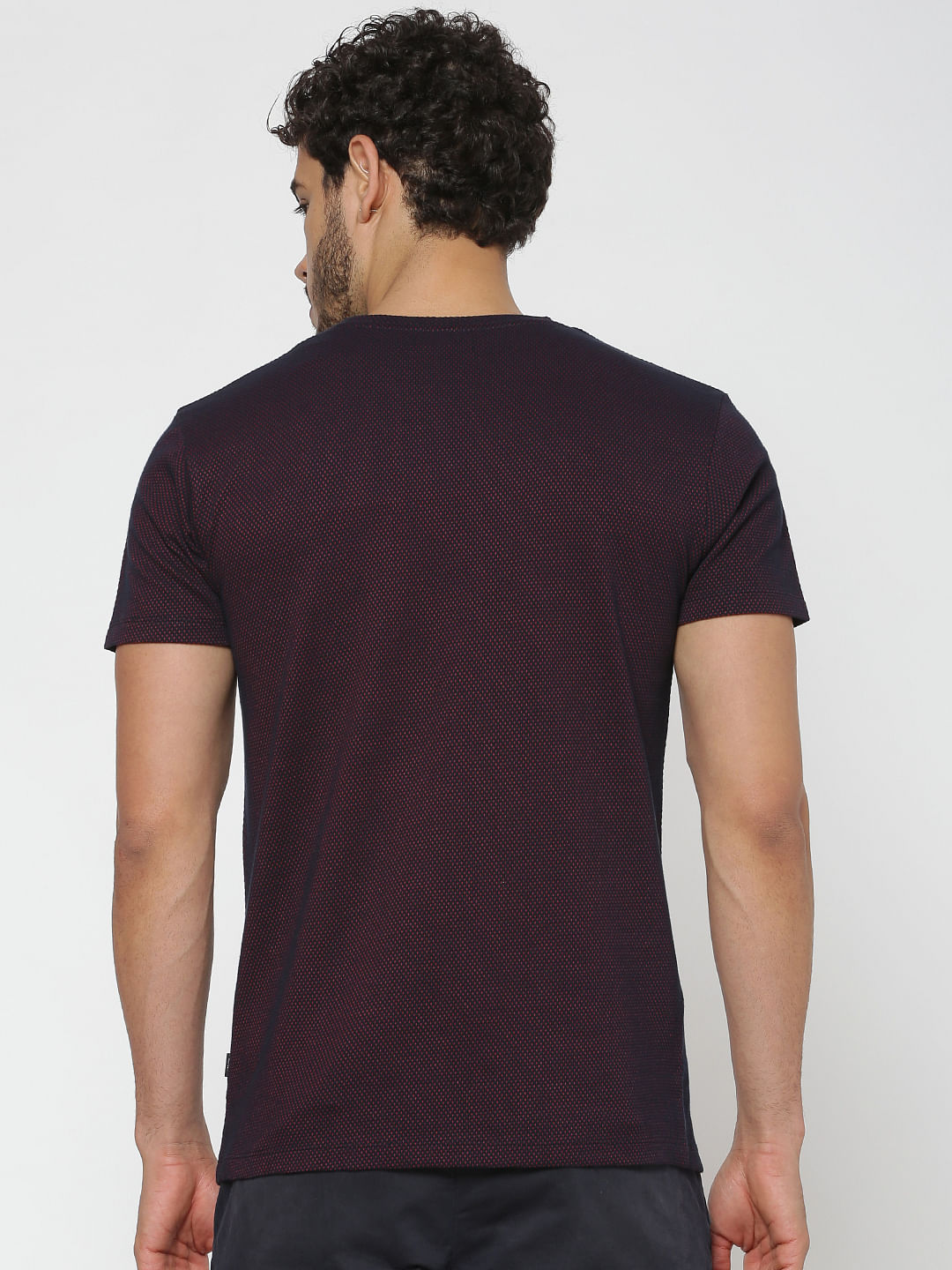 Burgundy Textured Crew Neck T-Shirt