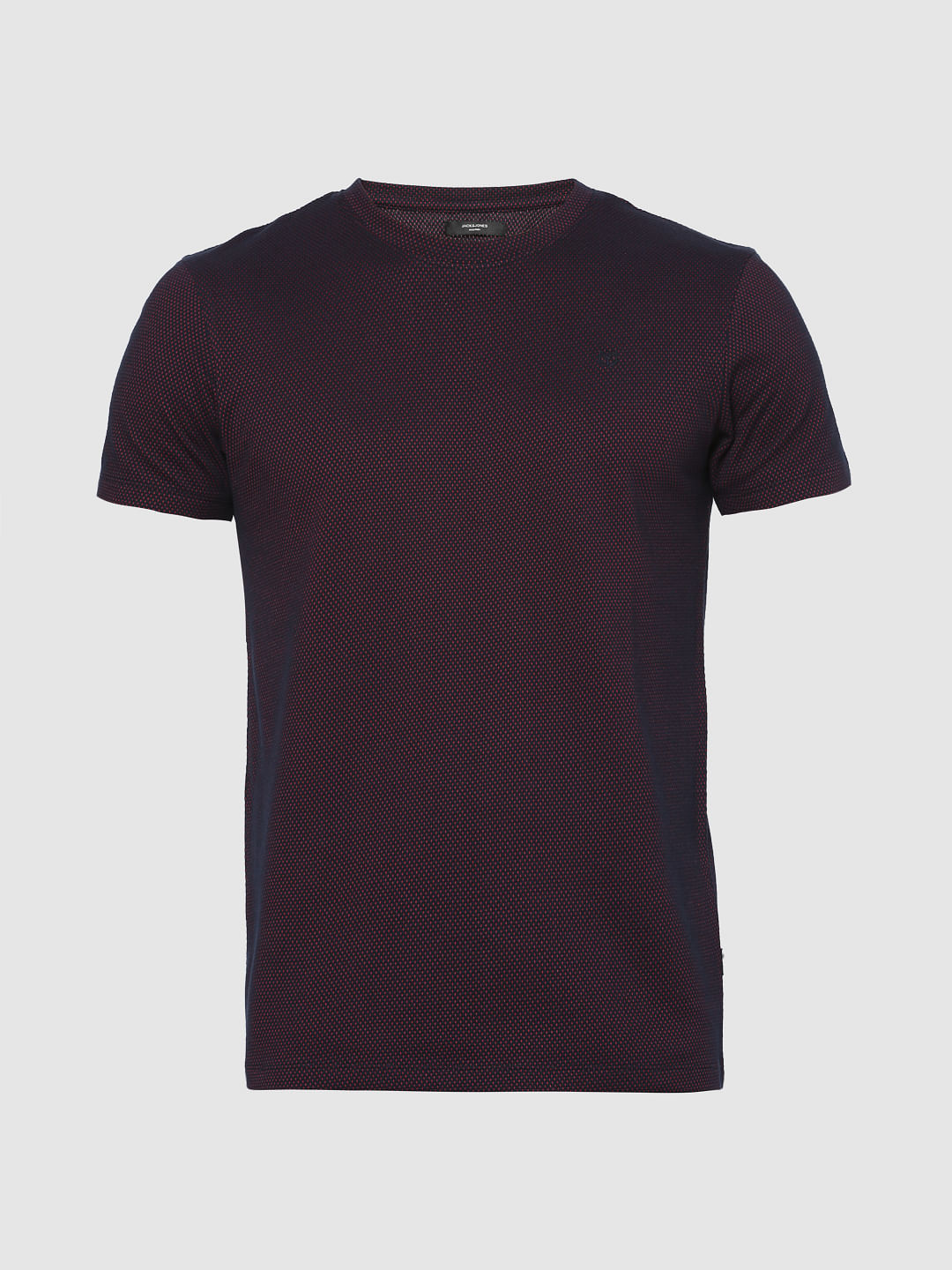 Burgundy Textured Crew Neck T-Shirt