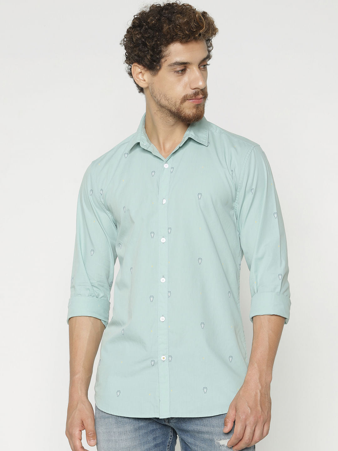 Blue Printed Full Sleeves Shirt