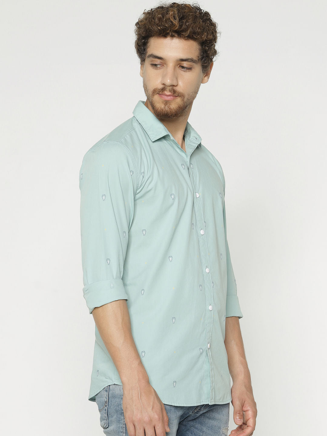 Blue Printed Full Sleeves Shirt