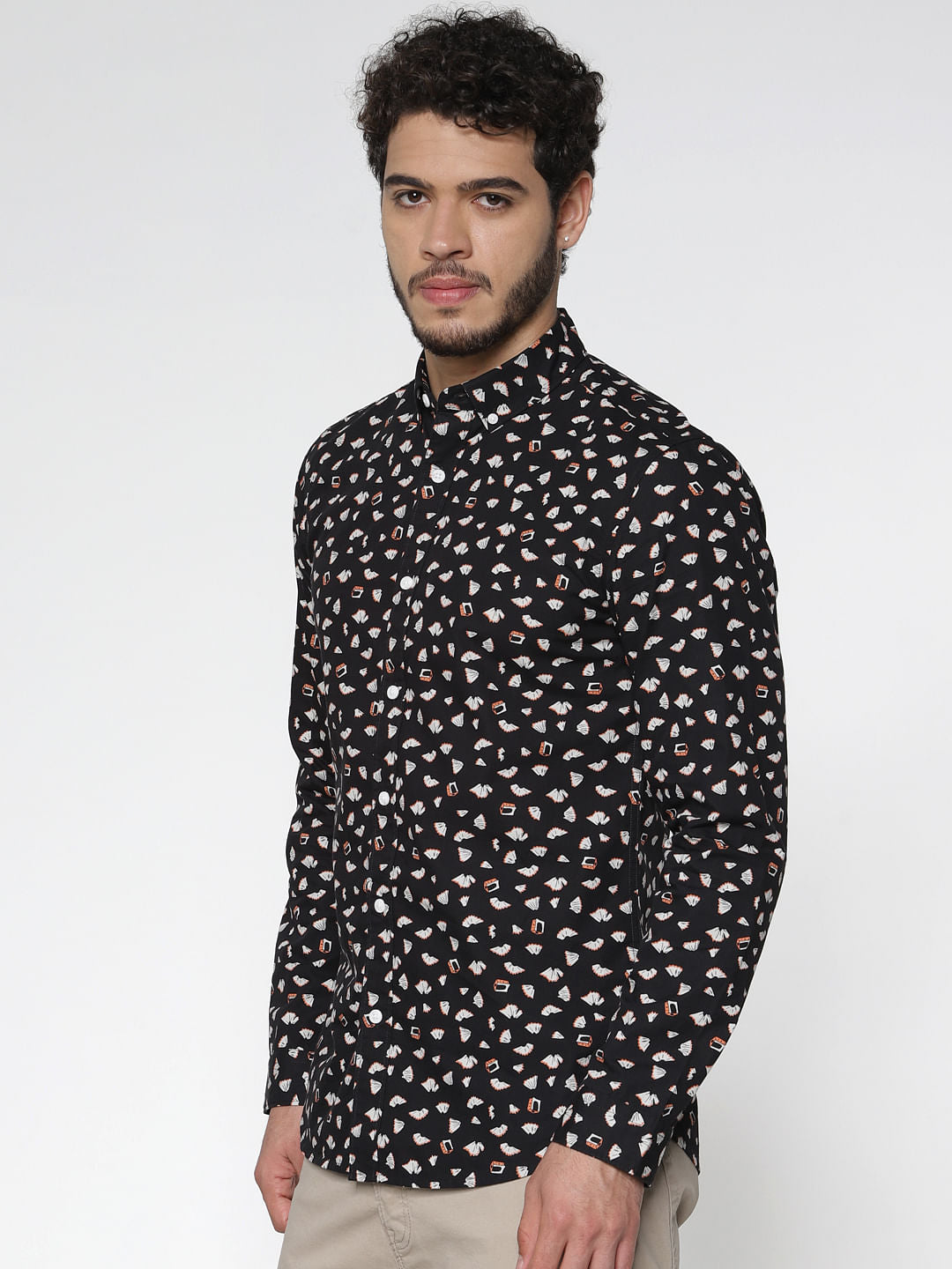 Black All Over Printed Full Sleeves Shirt