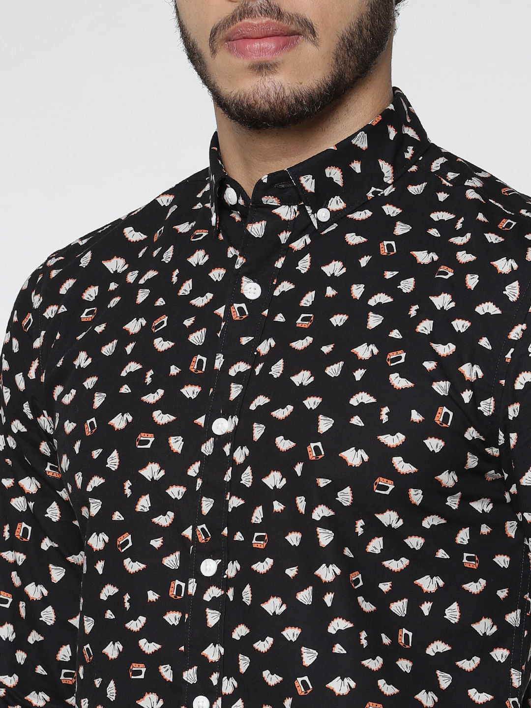 Black All Over Printed Full Sleeves Shirt