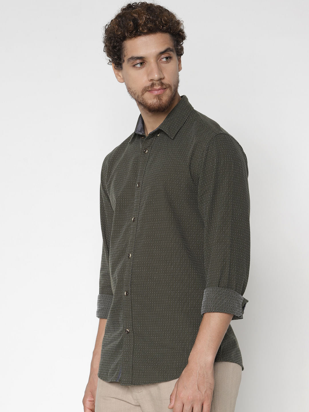 Green Printed Full Sleeves Shirt