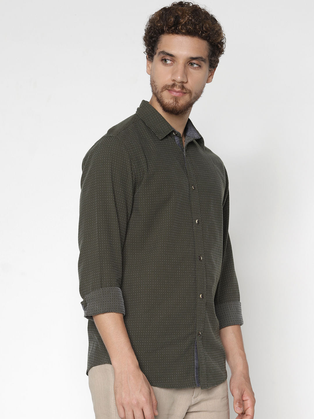 Green Printed Full Sleeves Shirt