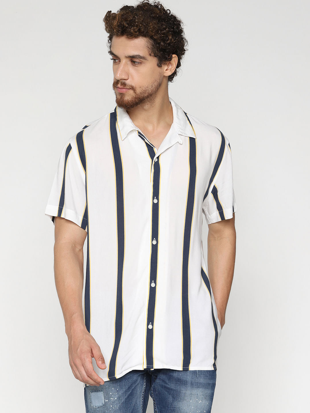 White Striped Short Sleeves Shirt