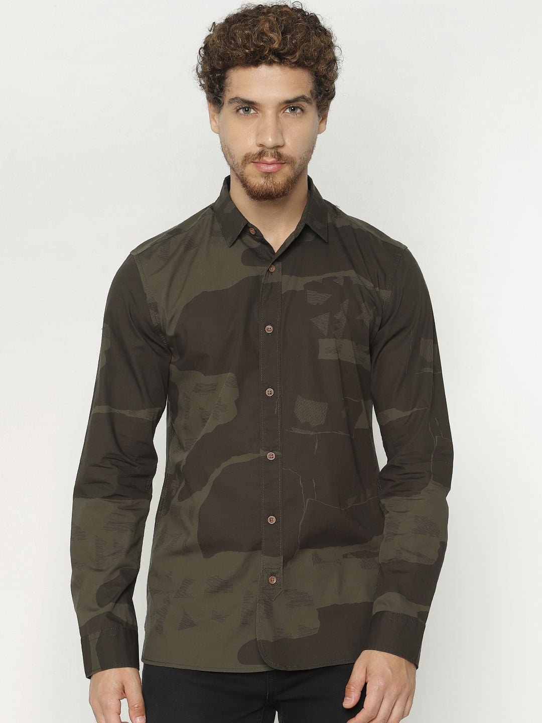 Green Camo Print Full Sleeves Shirt