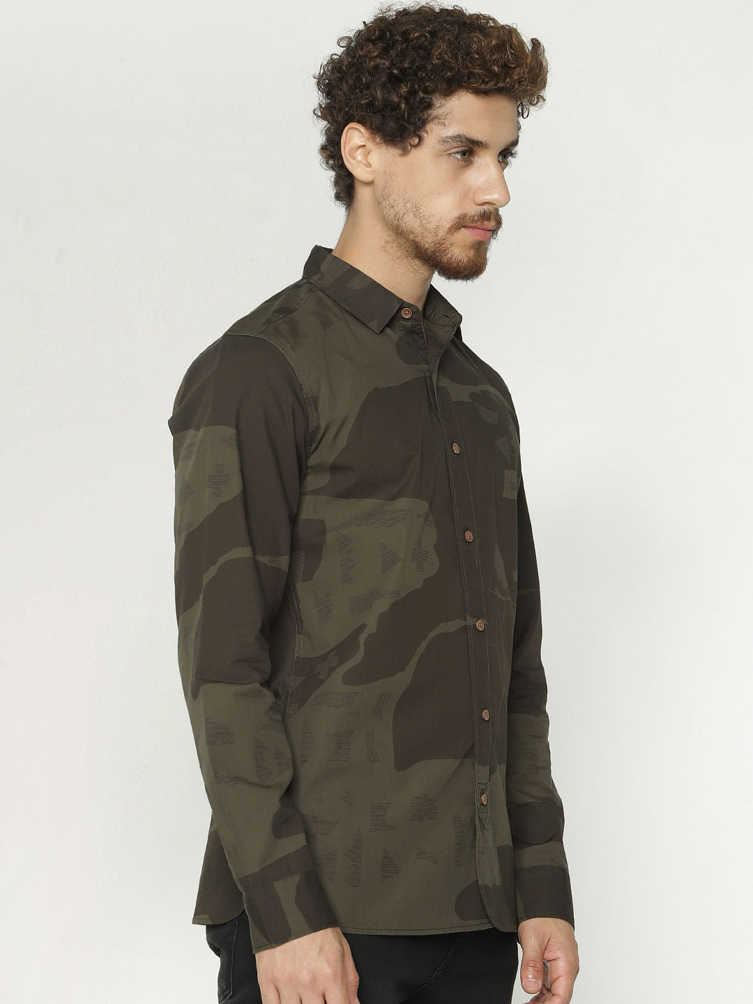 Green Camo Print Full Sleeves Shirt
