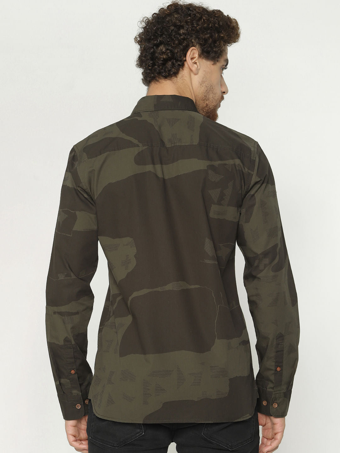 Green Camo Print Full Sleeves Shirt