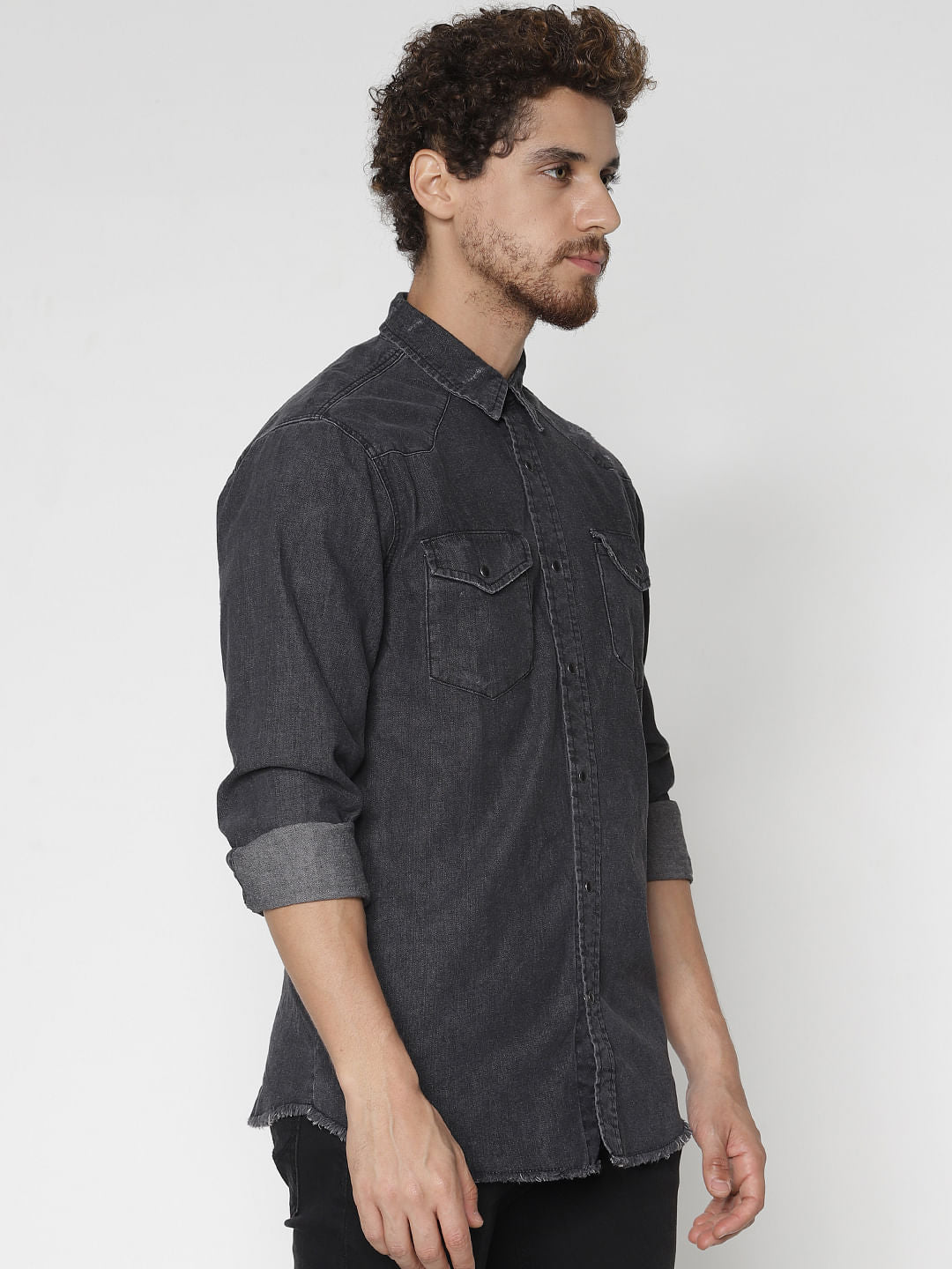 Black Denim Full Sleeves Shirt