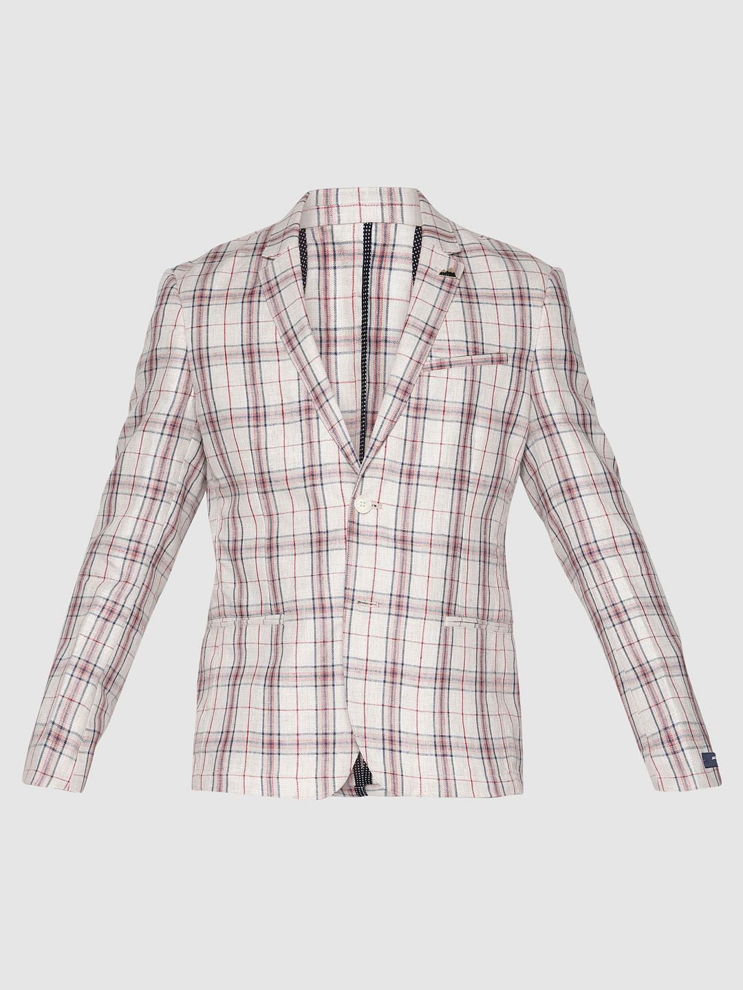 Beige Check Linen Blazer