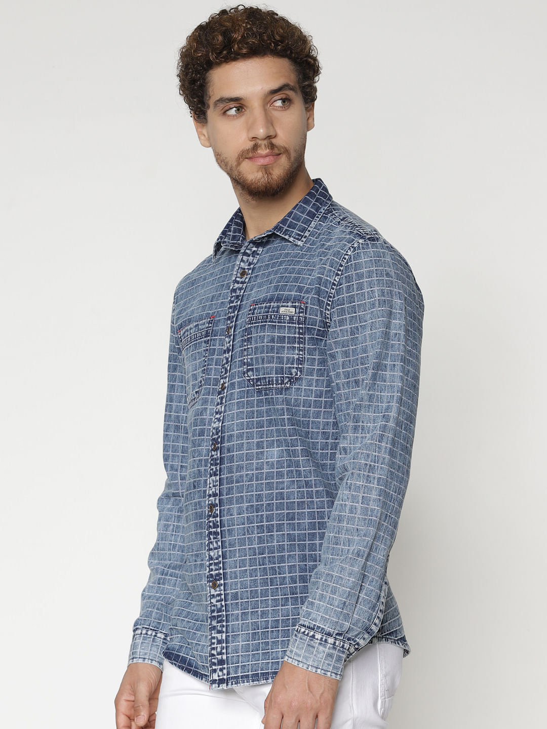 Blue Check Denim Full Sleeves Shirt