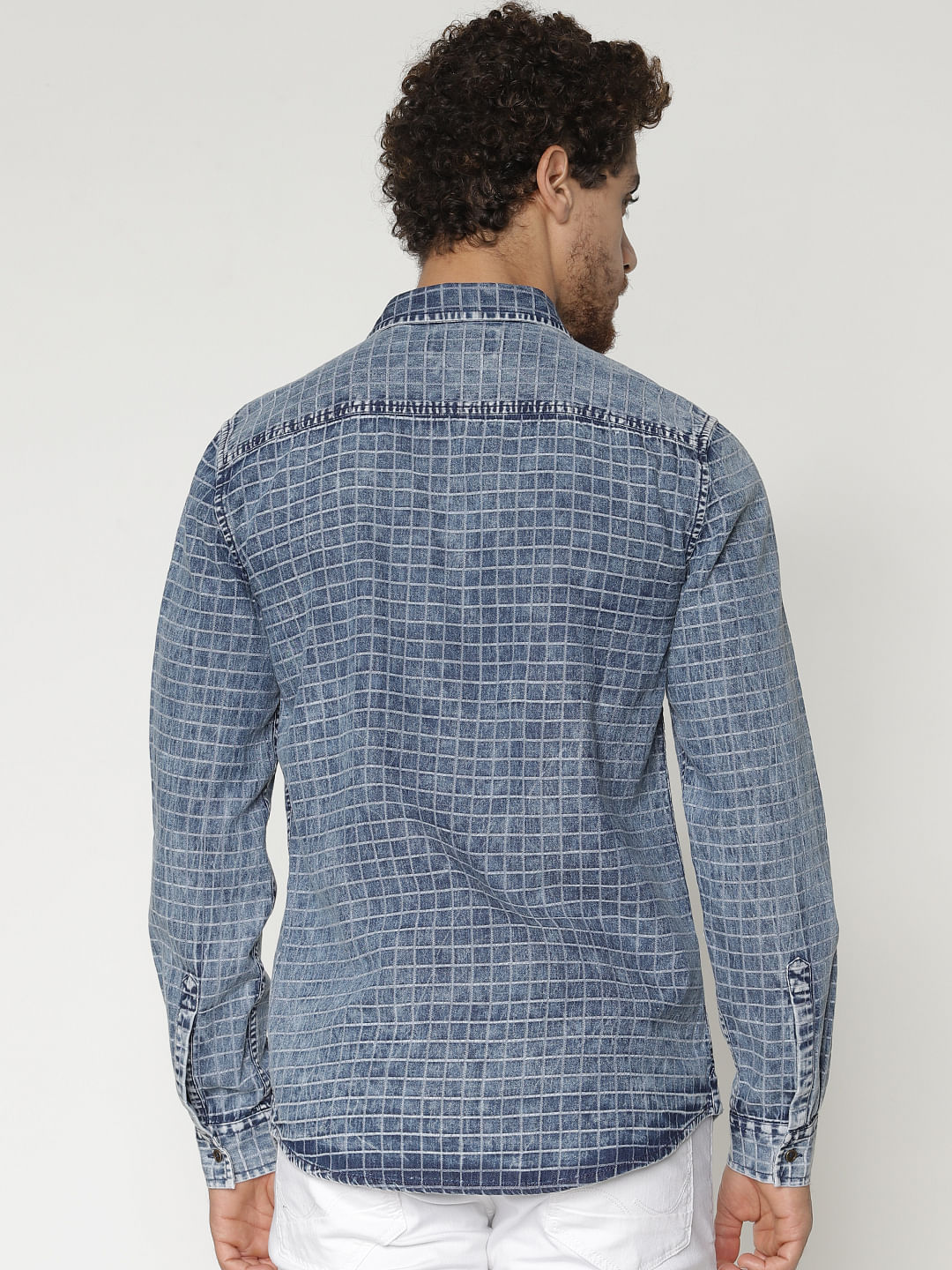 Blue Check Denim Full Sleeves Shirt