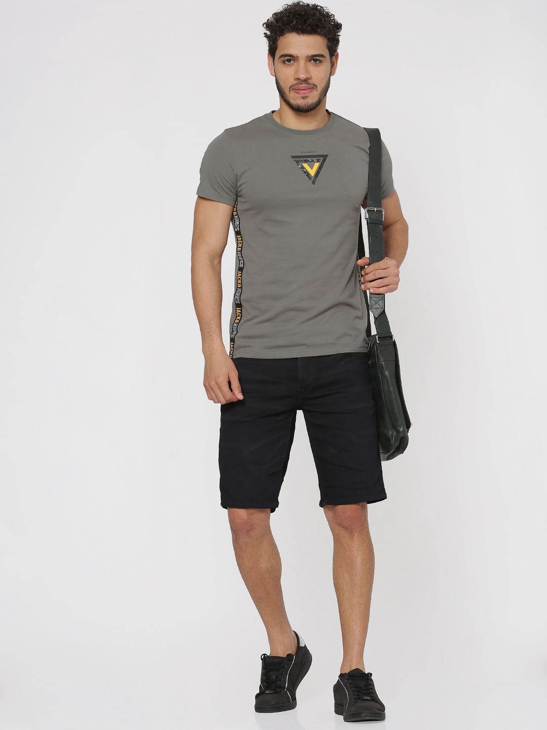 Grey Graphic Print Slim Fit Crew Neck T-Shirts