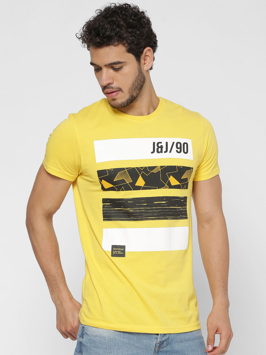 Yellow Graphic Print Slim Fit Crew Neck T-Shirt
