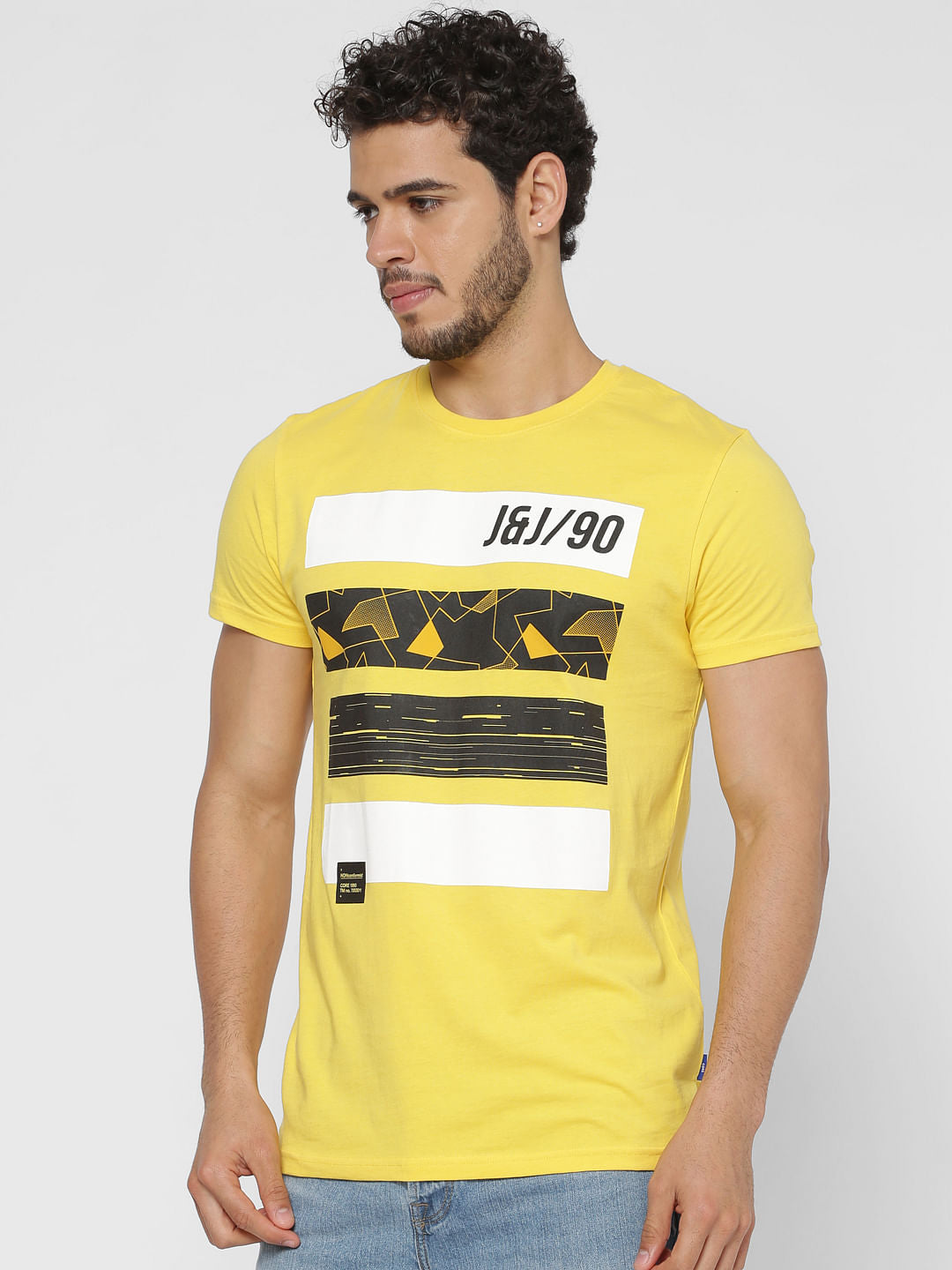 Yellow Graphic Print Slim Fit Crew Neck T-Shirt