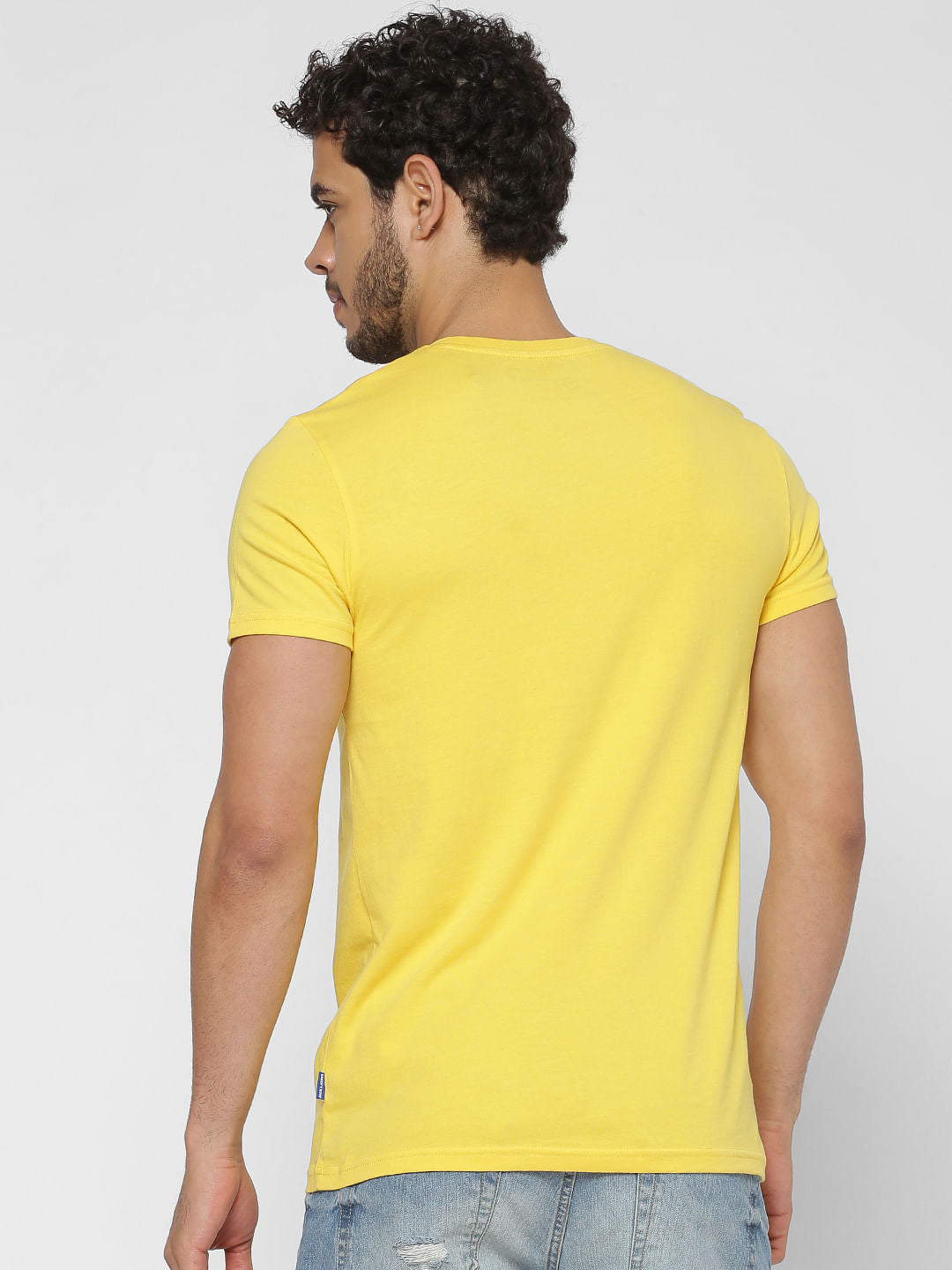 Yellow Graphic Print Slim Fit Crew Neck T-Shirt